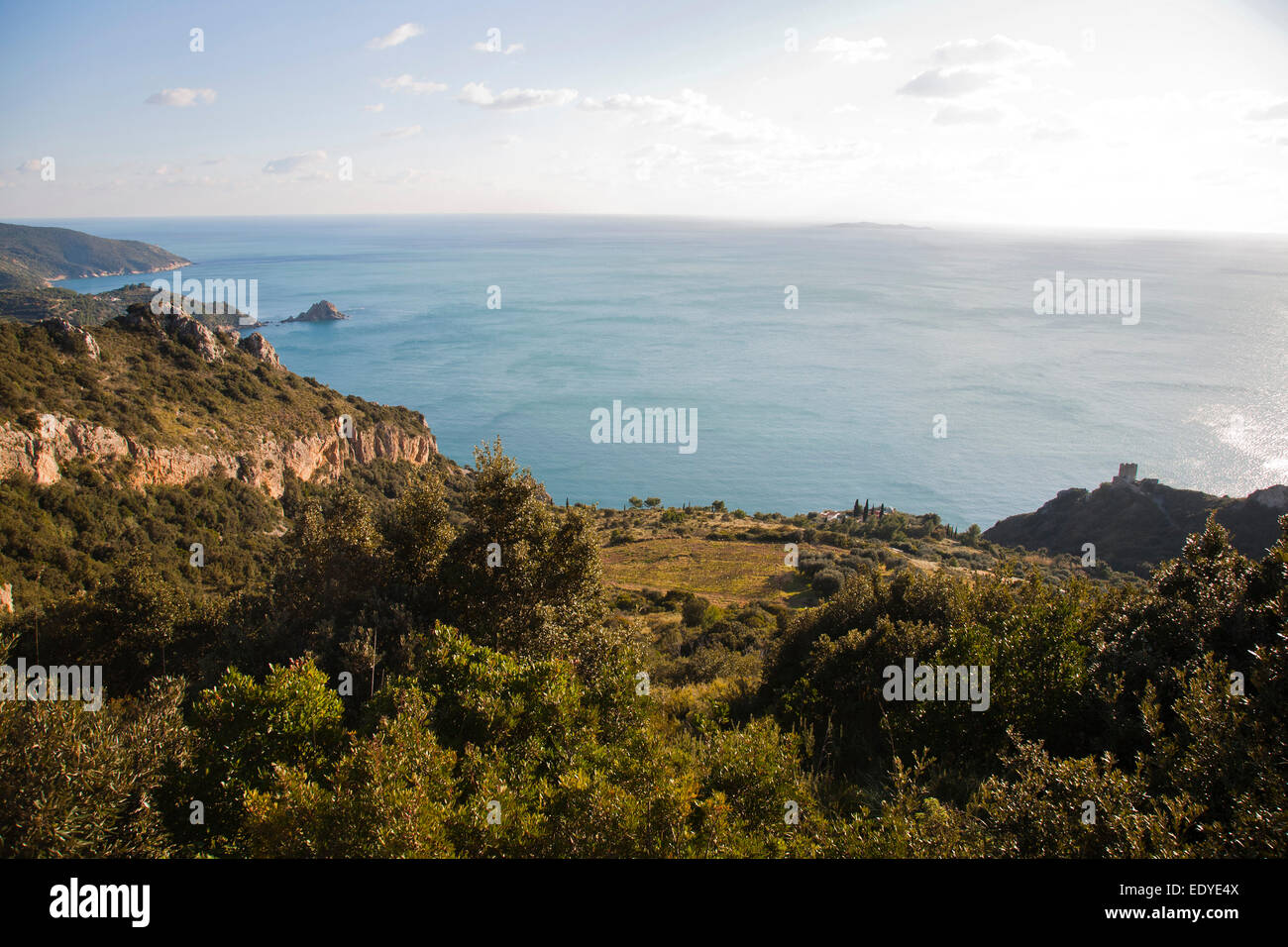 Panorama con Isola di Giannutri, argentario, Toscana, Italia, Europa Foto Stock
