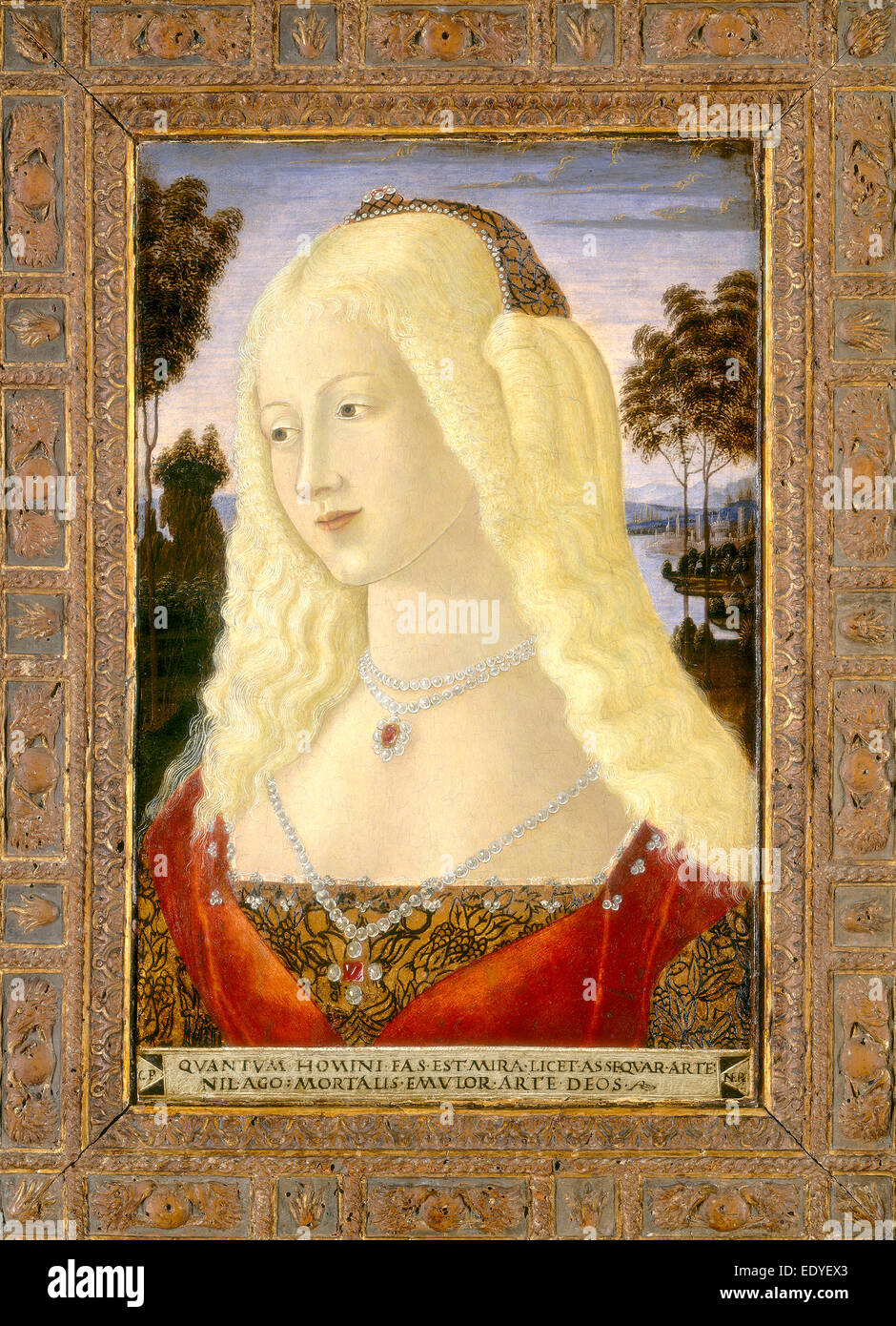 Neroccio de' Landi, Ritratto di una dama, Italiano, 1447 - 1500, c. 1485, tempera su pannello Foto Stock