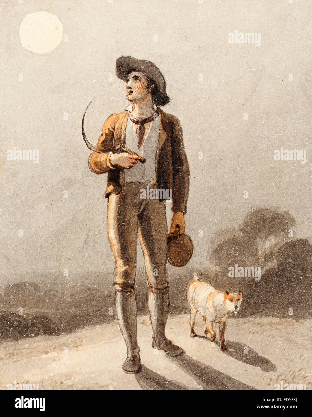 Richard Westall (British, 1765 - 1836), il mietitore (l'Harvest Moon), a penna e inchiostro grigio con grigio di lavare e acquerello Foto Stock