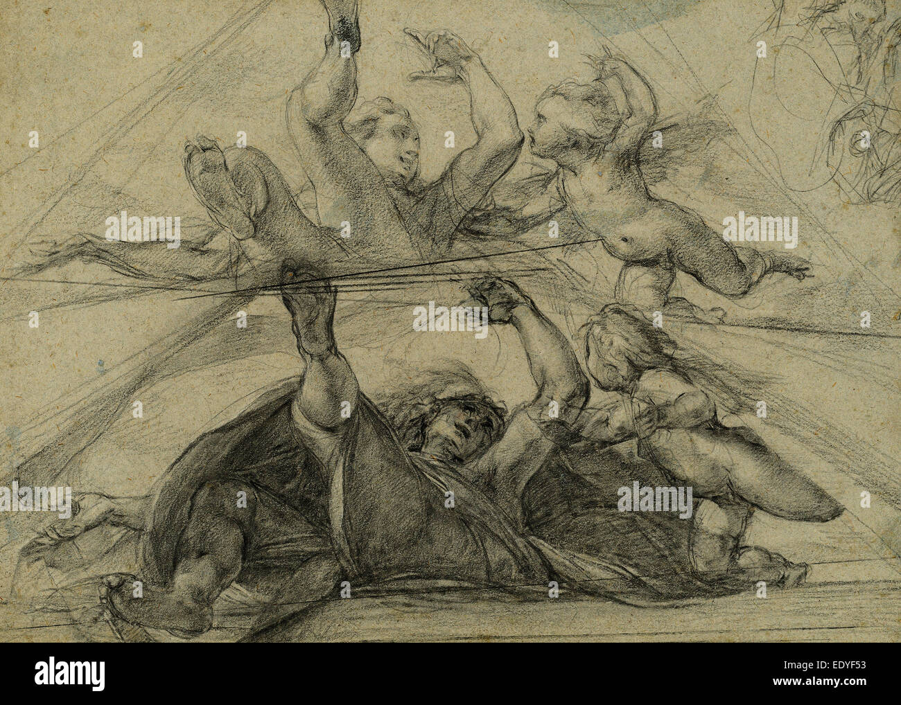Giulio Cesare Procaccini (italiano, 1574 - 1625), studi di soffitto di un Profeta e un putto visto dal di sotto, c. 1602 Foto Stock