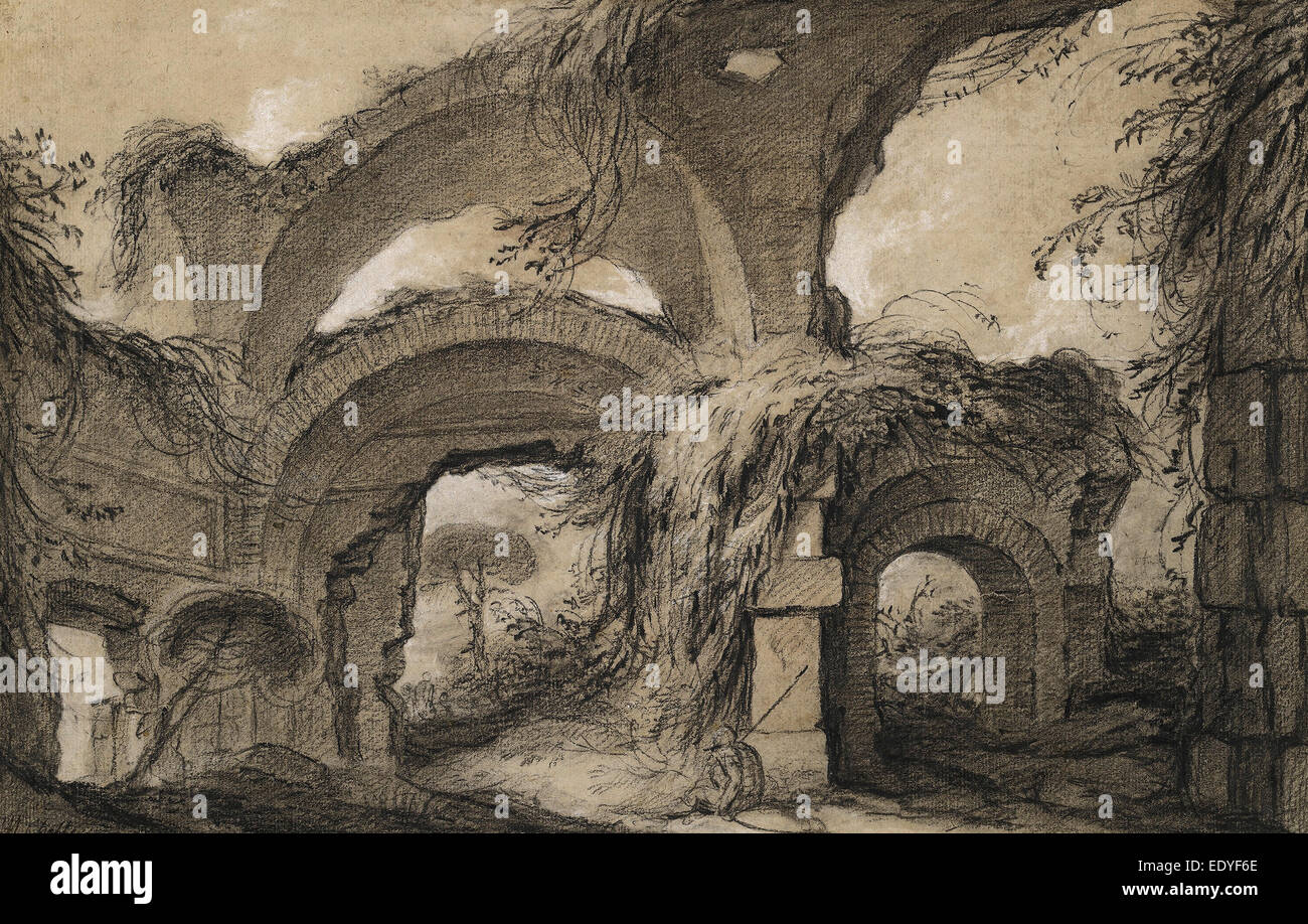 Charles Michel-Ange Challe, gli archi delle Grandi Terme di Villa Adriana, francese, 1718 - 1778, c. 1748, gesso nero Foto Stock