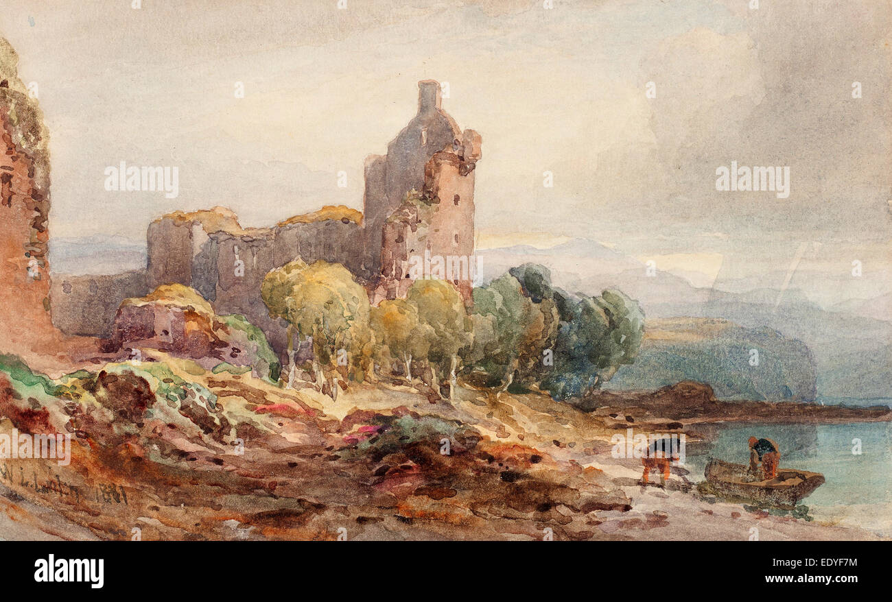 William Leighton Leitch (British, 1804 - 1883), un castello in rovina in un lago, 1881, acquerello su Grafite su carta intessuta Foto Stock William Leighton Leitch (British, 1804 - 1883), un castello in rovina in un lago, 1881, acquerello su Grafite su carta intessuta Foto Stock