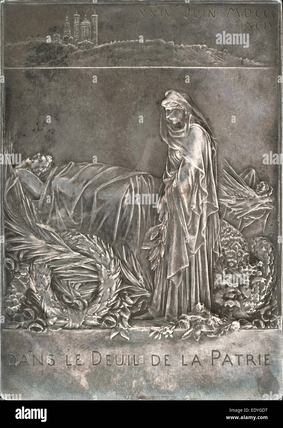 Louis-Oscar Roty, Francia in lutto per il Presidente della Repubblica francese, 1846 - 1911, 1894, medaglia di bronzo Foto Stock