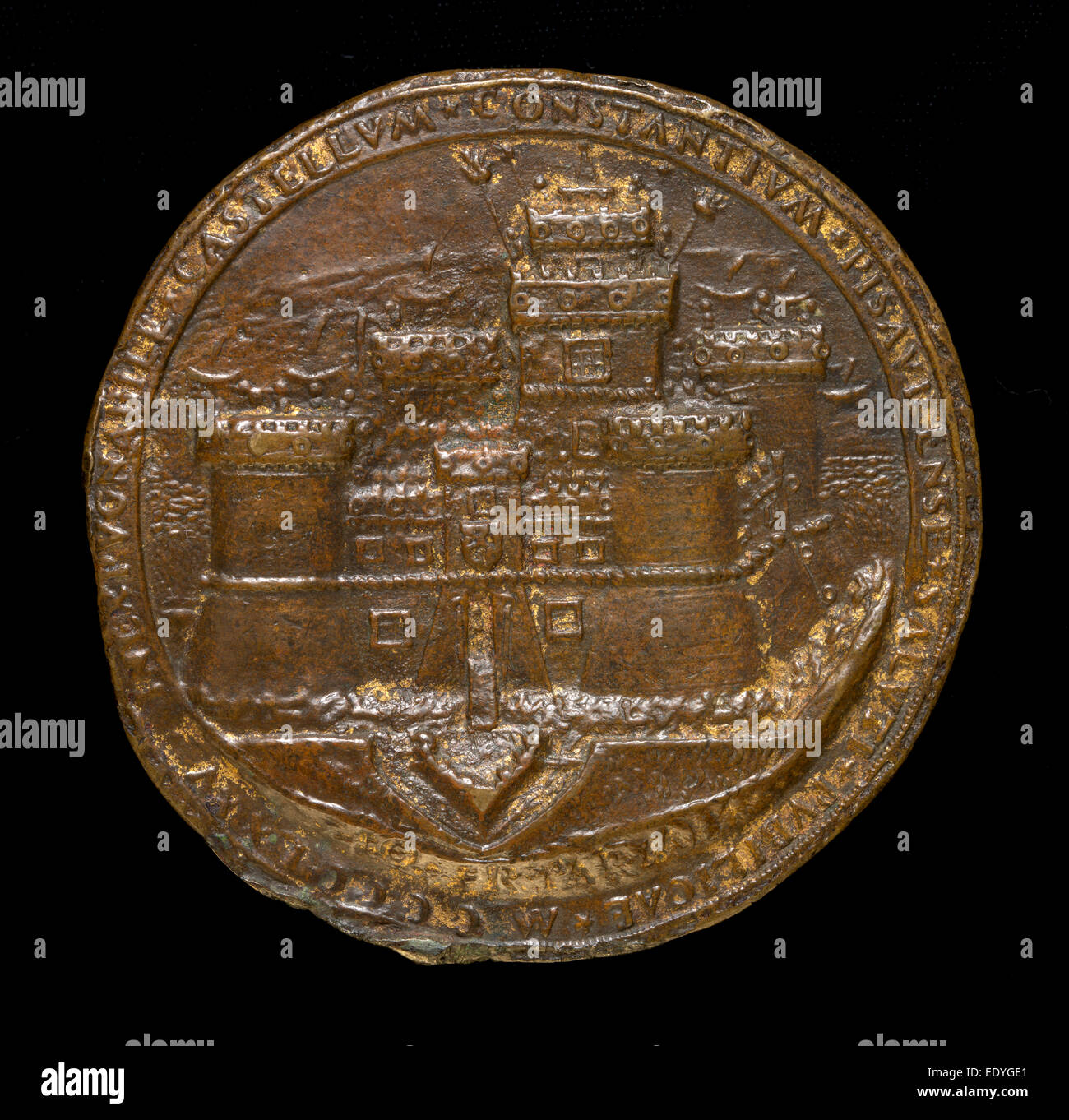 Gianfrancesco Enzola (italiano, attivo 1455-1478), il castello di Pesaro, 1475, bronzo; Vecchio cast non tagliata, Foto Stock