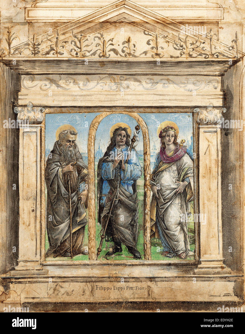 Raffaellino del Garbo (italiano, 1466 - 1524), Saint Roch tra i Santi Antonio Abate e Santa Caterina di Alessandria, c. 1485-1495 Foto Stock