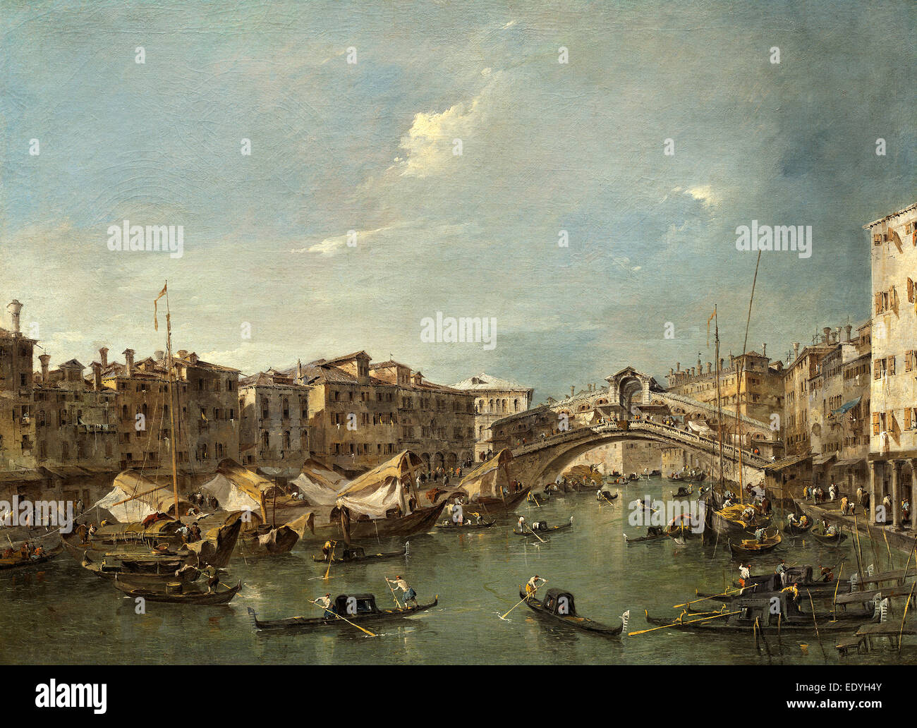 Francesco Guardi (italiano, 1712 - 1793), il Canal Grande con il ponte di Rialto, Venezia, probabilmente c. 1780, olio su tela Foto Stock