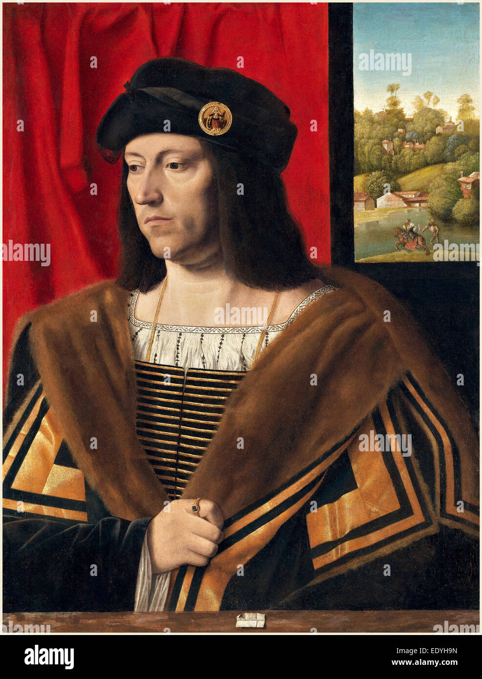 Bartolomeo Veneto, italiano (attivo 1502-1531), il Ritratto di un gentiluomo, c. 1520, olio su tavola trasferita su tela Foto Stock