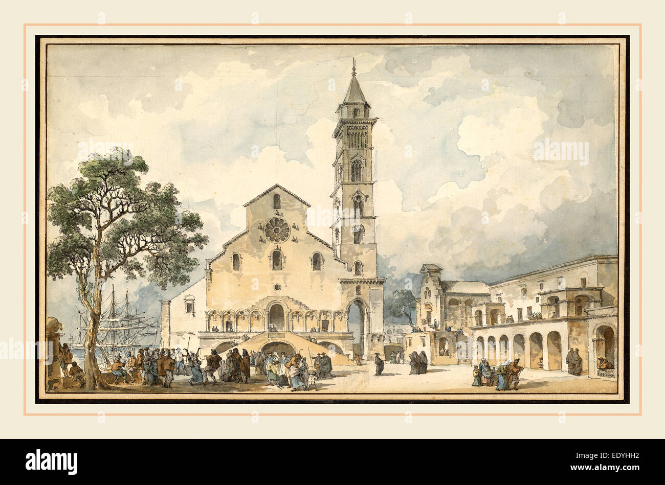 Louis-Jean Desprez, francese (1743-1804), la Cattedrale di Trani, 1778, penna e di colore grigio-nero inchiostro e acquerello su grafite Foto Stock