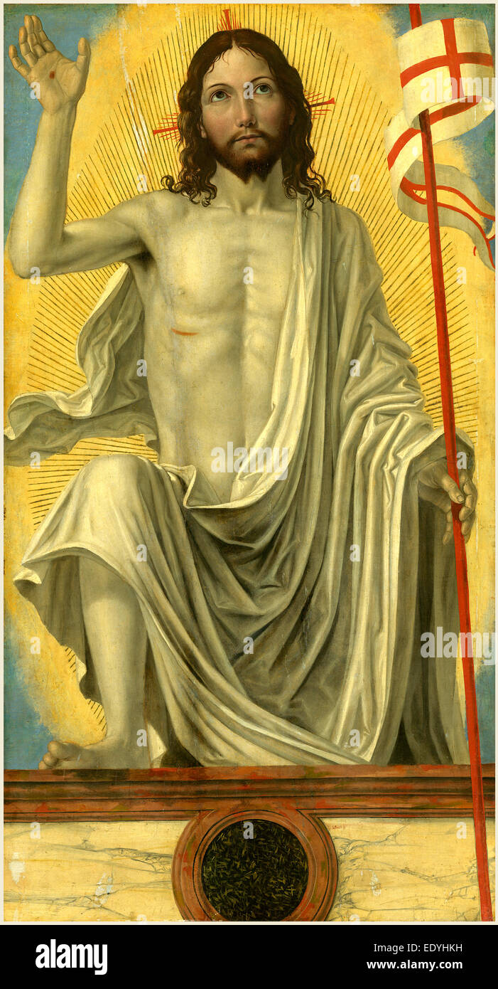 Bergognone, italiano (c. 1453-1523), Cristo Risorto dalla tomba, c. 1490, olio su pannello Foto Stock