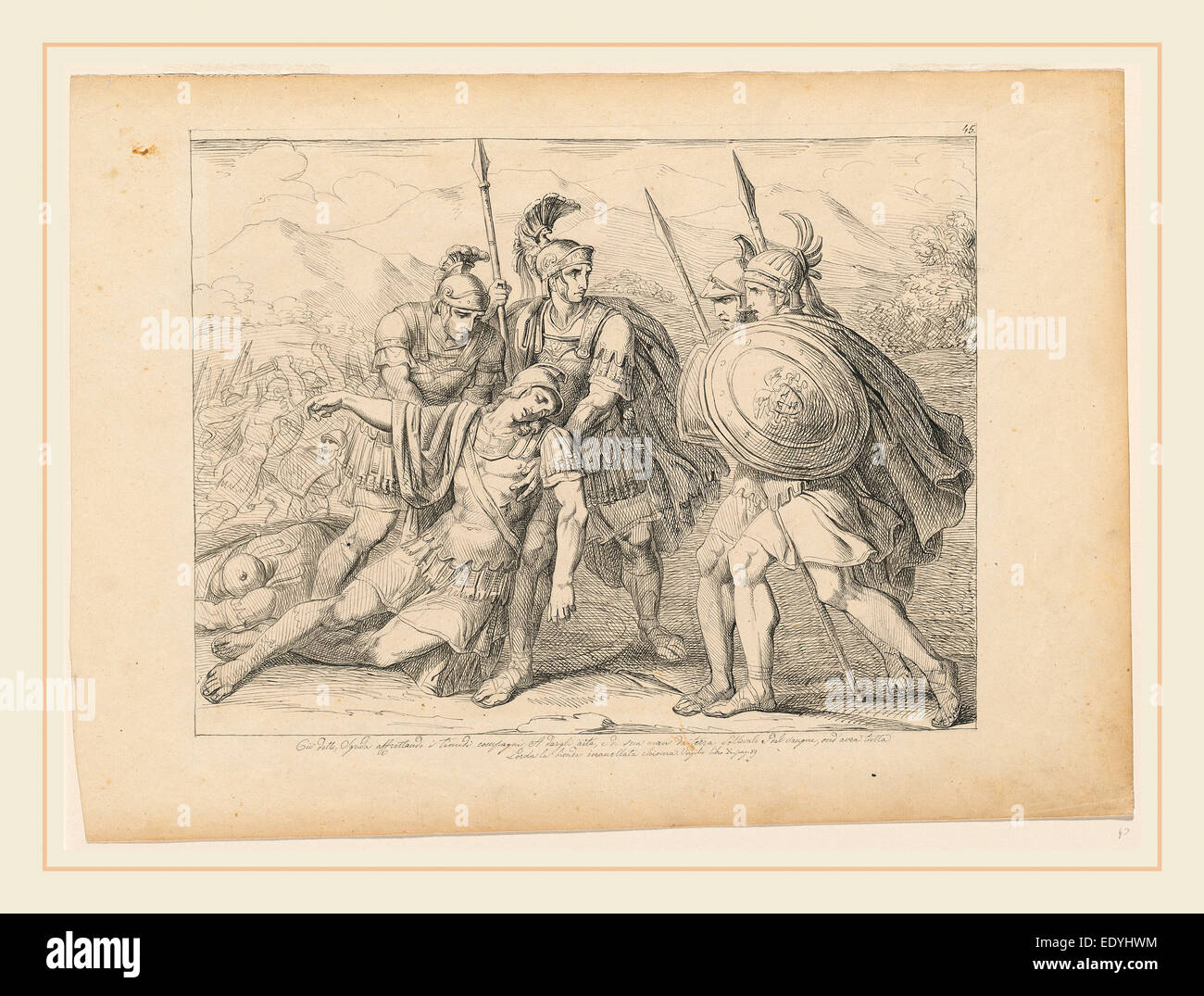 Bartolomeo Pinelli, italiano (1781-1835), quattro guerrieri sostenendo i loro morti il compagno, inizi del XIX secolo, penna Foto Stock