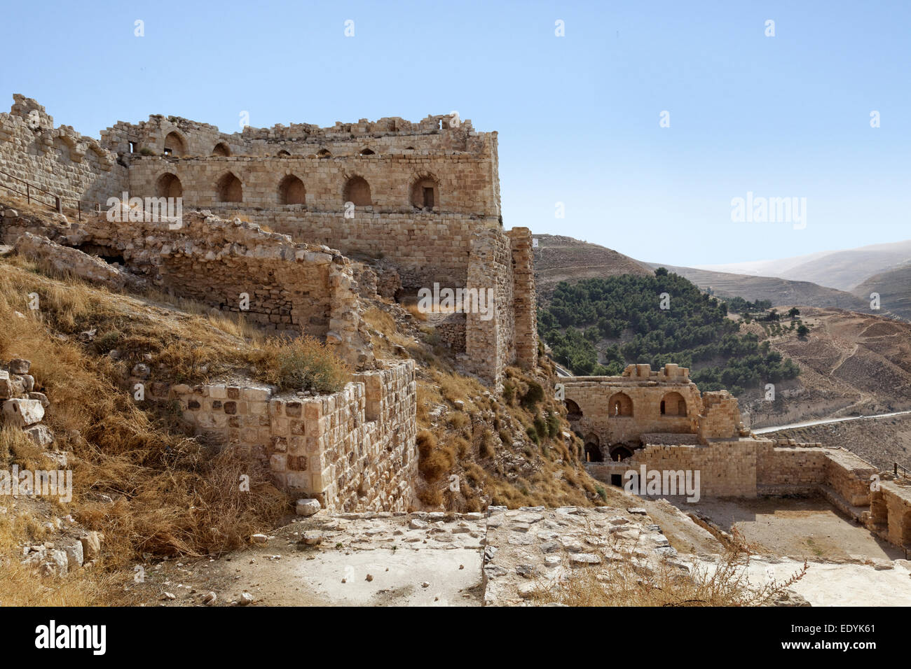 Rovine del Castello di Kerak, un castello dei crociati, costruito nel 1140, a quel tempo Crac des Moabiti, Al Karak o Kerak, Giordania Foto Stock