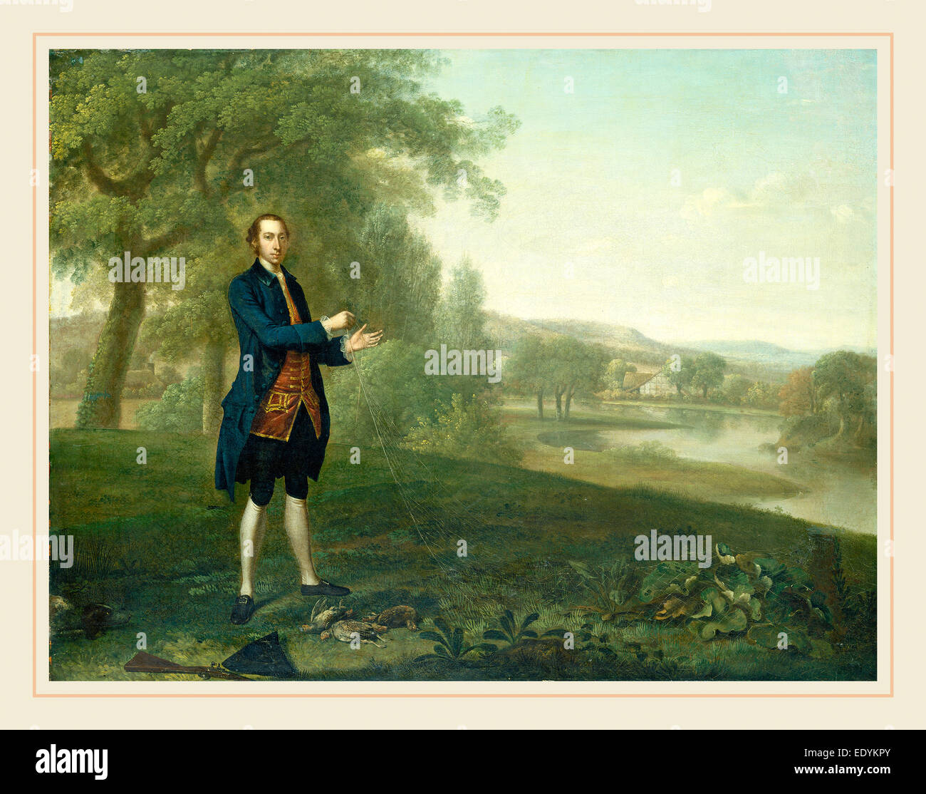 Arthur Devis, Ritratto di un gentiluomo Netting pernici, britannico, 1712-1787, 1756, olio su tela Foto Stock