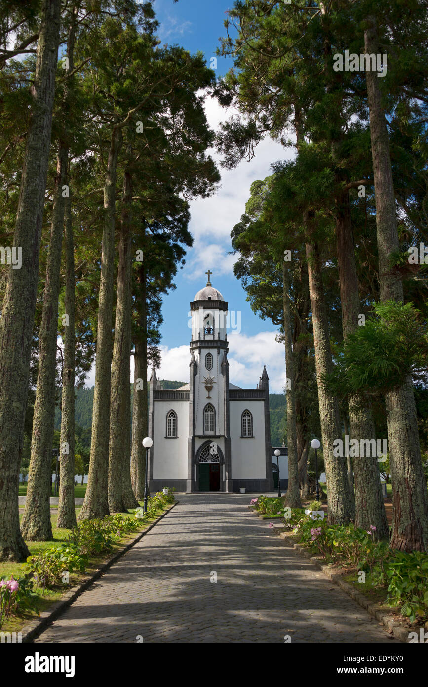 Chiesa Parrocchiale di San Nicola, Sete Cidades, Caldeira das Sete Cidades, São Miguel, Azzorre, Portogallo Foto Stock