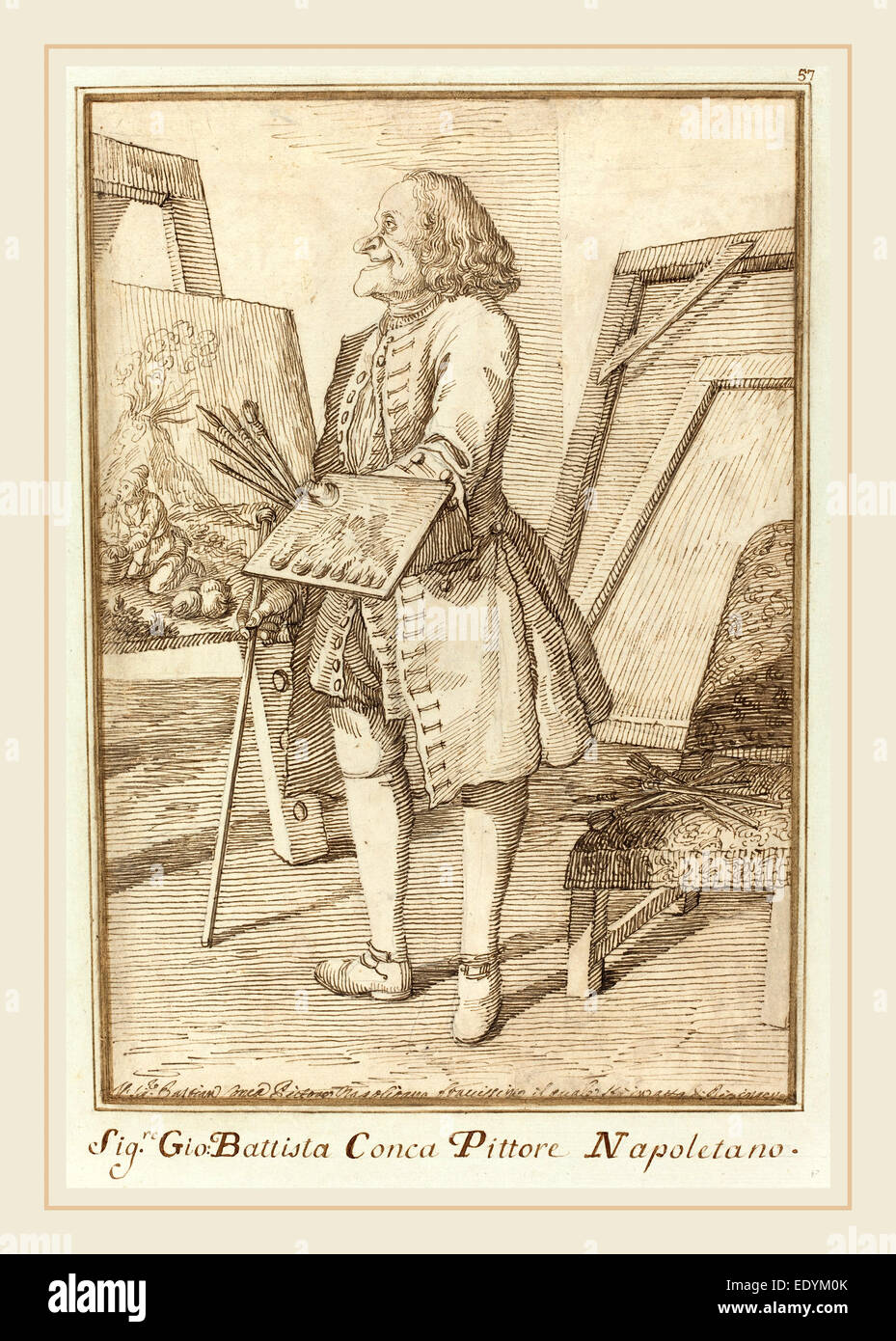 Pier Leone Ghezzi, italiano (1674-1755), Signore Sebastiano Conca, pittore napoletano, 1734-1755, a penna e inchiostro bruno Foto Stock