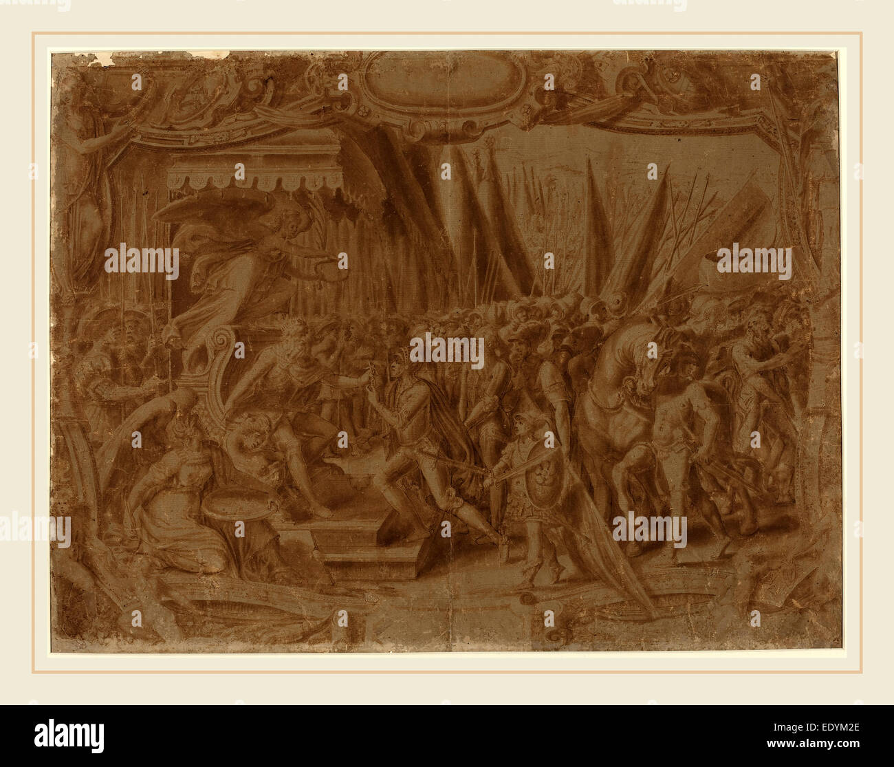 L'italiano del XVI secolo, storica scena, terzo quarto del XVI secolo, a penna e inchiostro bruno marrone con il lavaggio Foto Stock