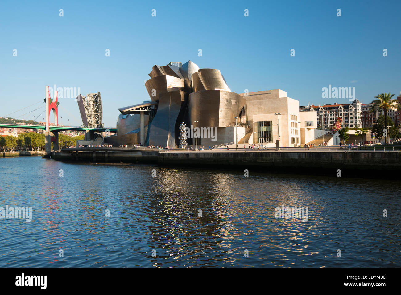 Museo Guggenheim Bilbao di Frank Gehry, Nervion River, Bilbao, Paese Basco, provincia di Biscaglia, Spagna Foto Stock