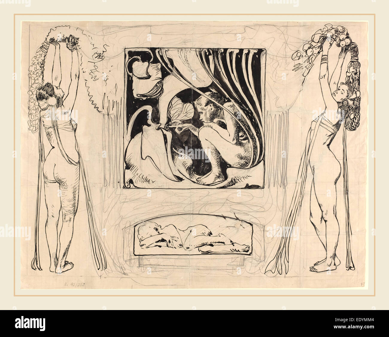Koloman Moser, austriaca (1868-1918), Allegoria dell'estate in o dopo 1896, penna e inchiostro di china con lavaggio Nero e grafite Foto Stock