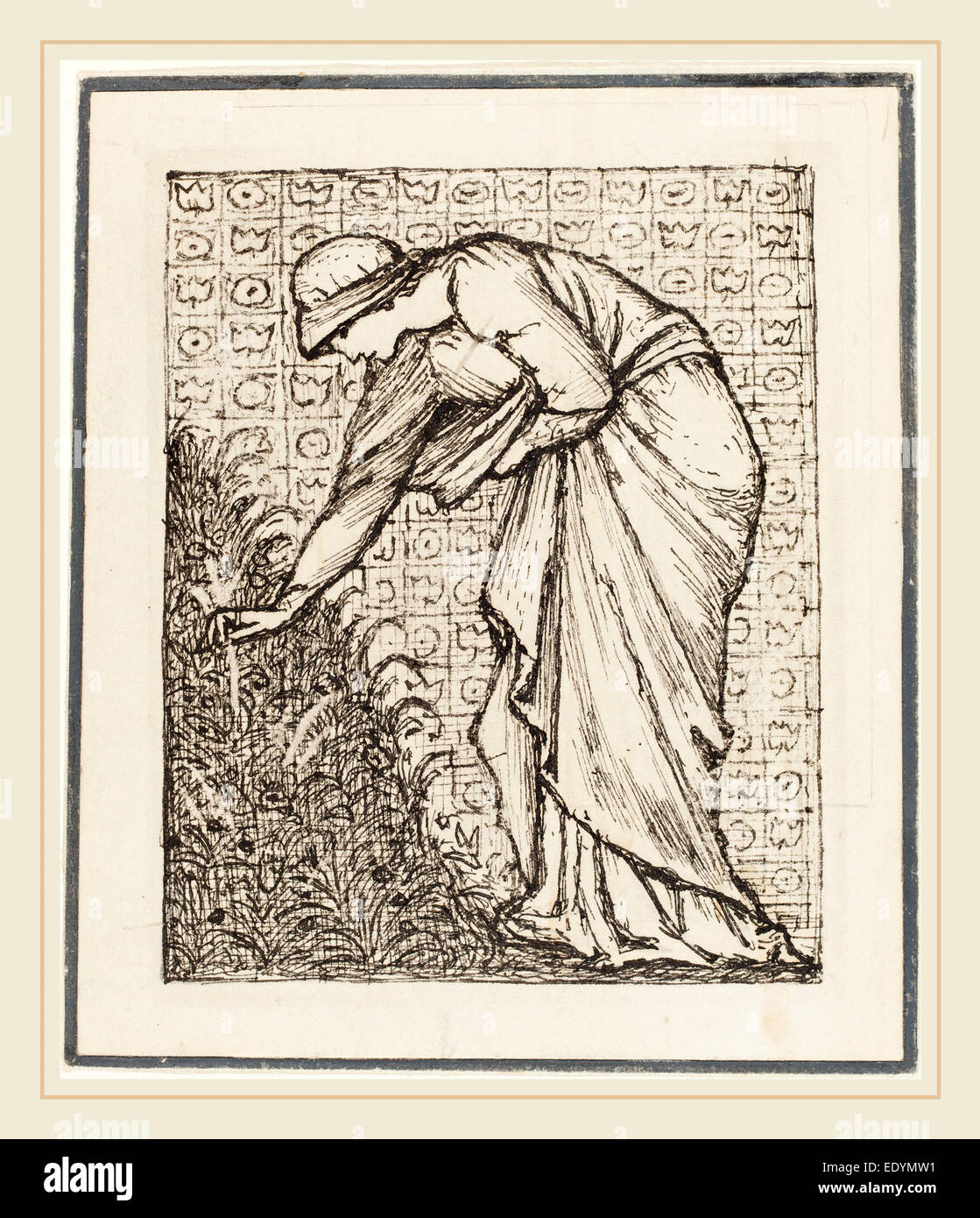 Sir Edward Coley Burne-Jones, British (1833-1898), la signora a caccia di fiori, penna e inchiostro nero su grafite Foto Stock
