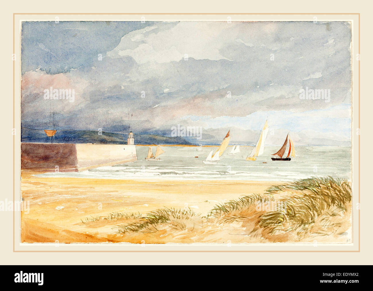 James Bulwer, British (1794-1879), Shore scena con barche a vela, acquerello e grafite Foto Stock