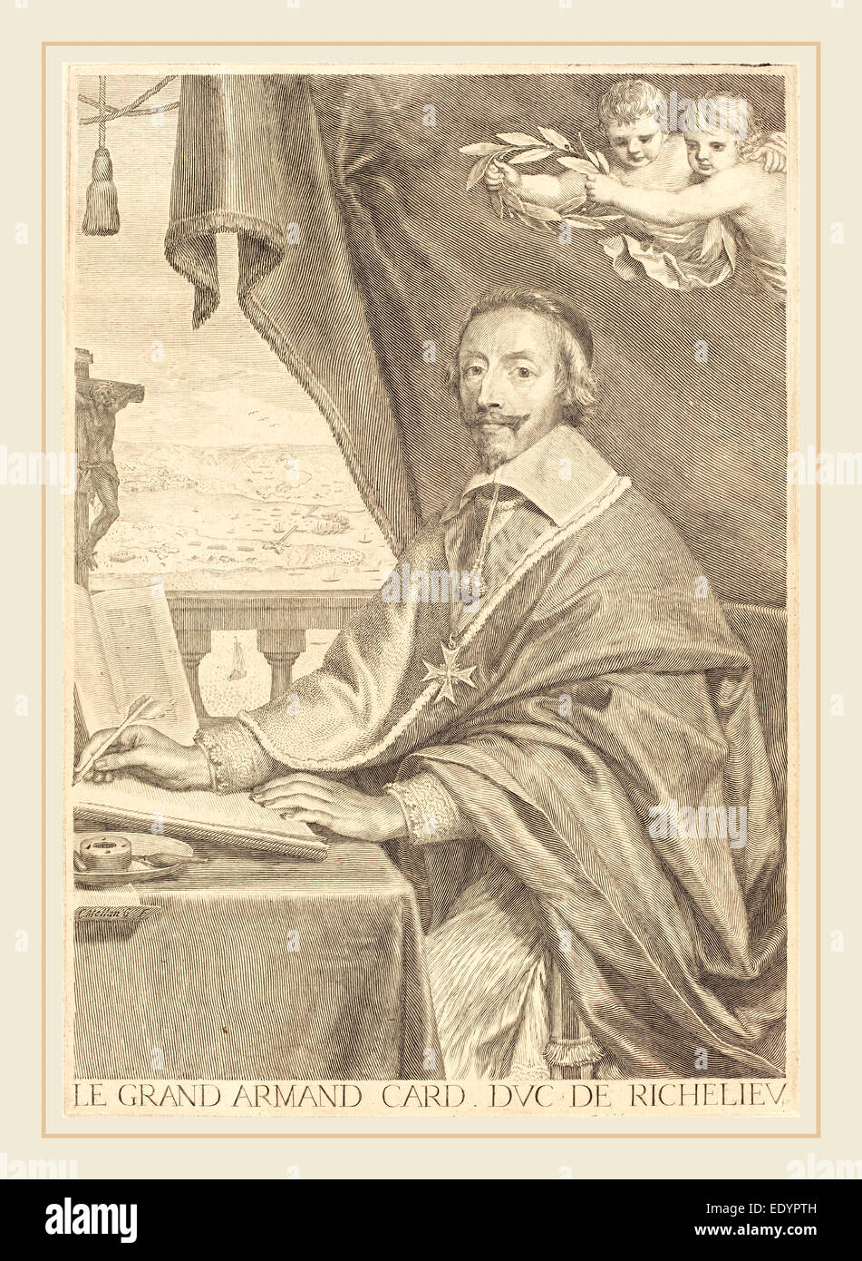 Claude Mellan, francese (1598-1688), Armand Jean du Plessis, Cardinale Richelieu, incisioni su carta vergata Foto Stock