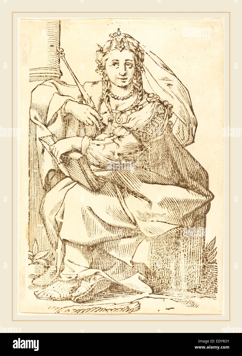 Jacques Stella, francese (1596-1657), Sibylla Frigia, 1625, xilografia Foto Stock