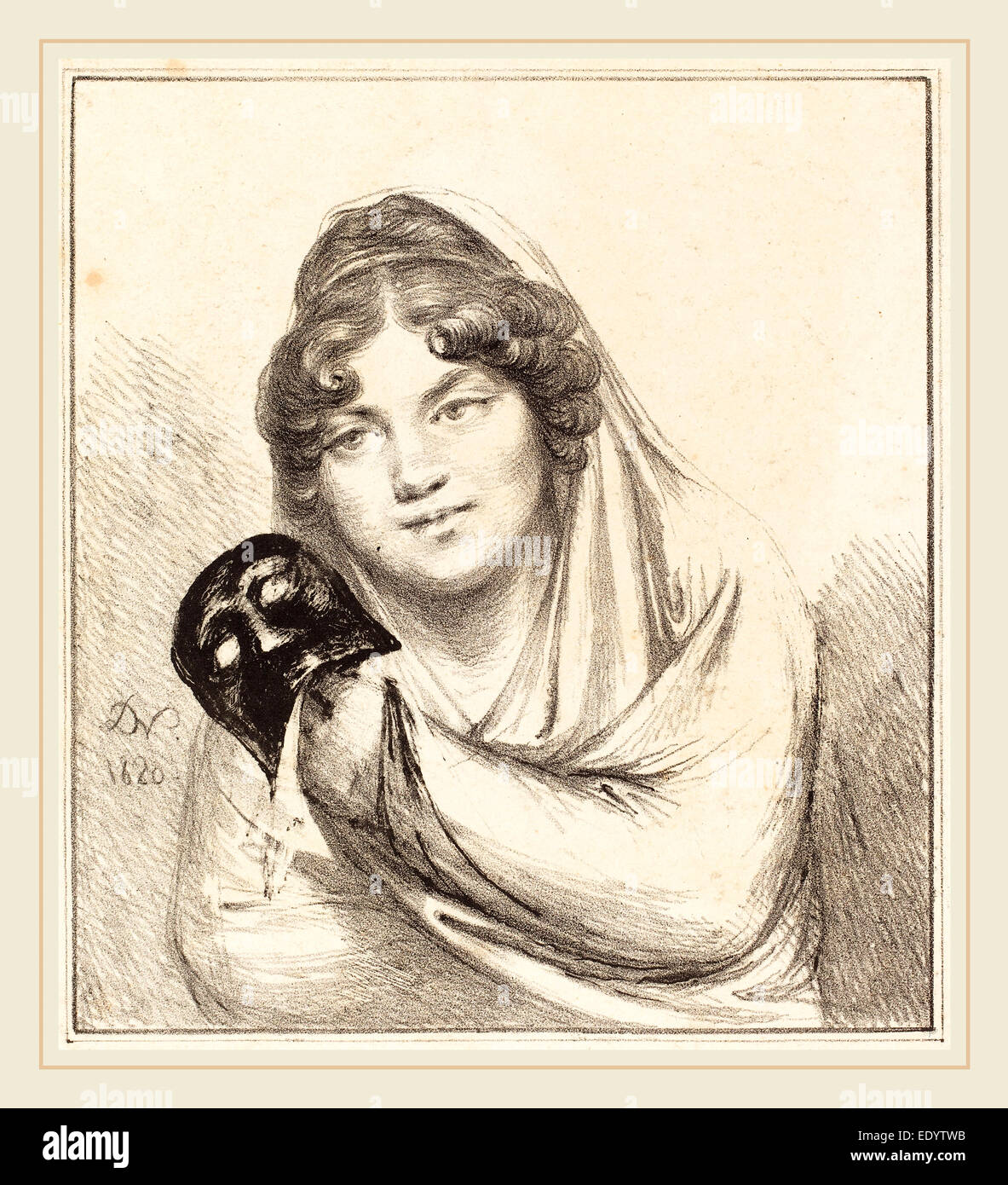 Il barone Dominique Vivant Denon, francese (1747-1825), la ragazza con una maschera, 1820, litografia Foto Stock