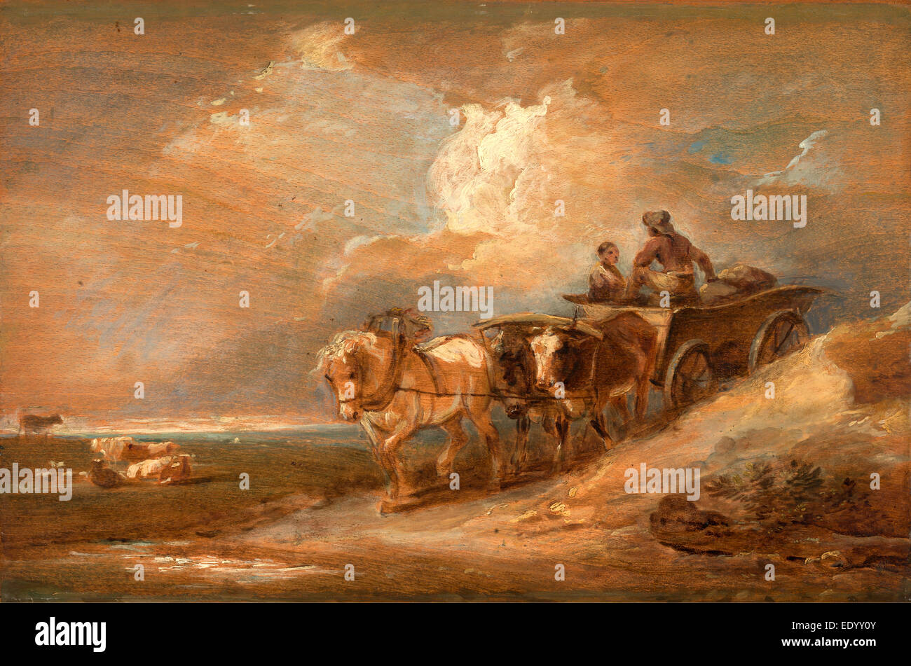 Paesaggio con cavalli e buoi Carrello, Philippe-Jacques de Loutherbourg, 1740-1812, Francese Foto Stock