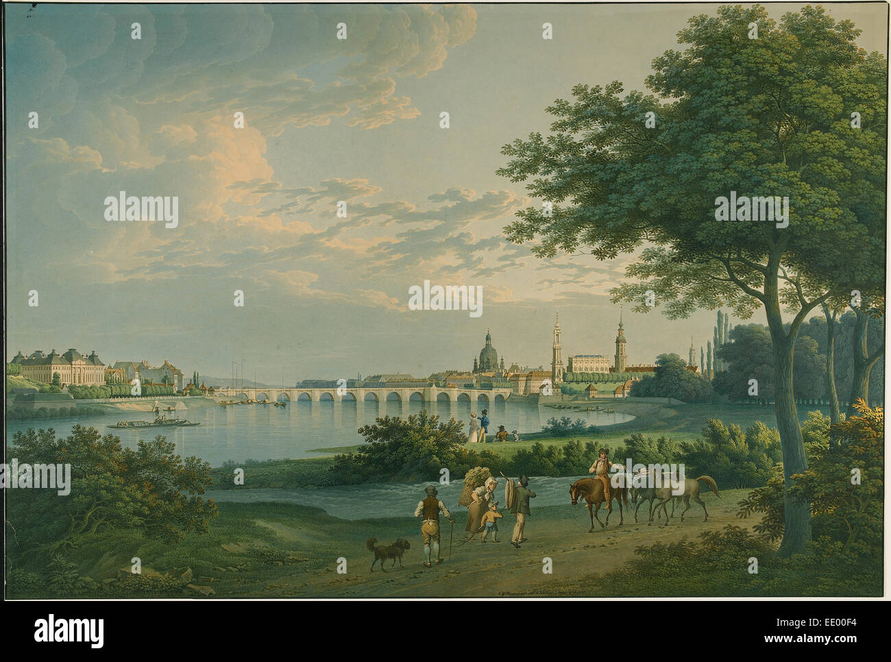Vista di Dresda; Christian Gottlieb martello, Tedesco, 1779 - 1864; Germania, Europa; 1810; Acquerello su grafite Foto Stock
