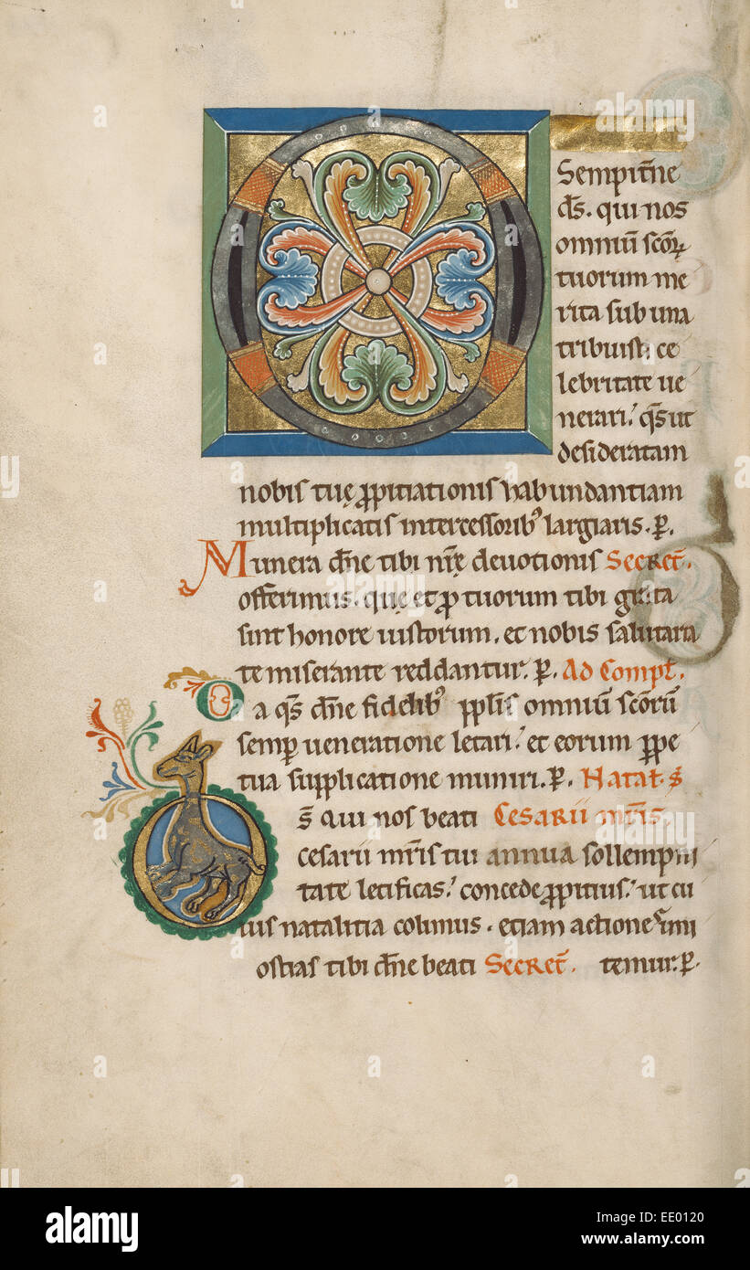 Decorate o iniziale, abitato iniziale D; sconosciuta; Hildesheim, Germania, Europa; probabilmente 1170s; tempere, foglia oro Foto Stock