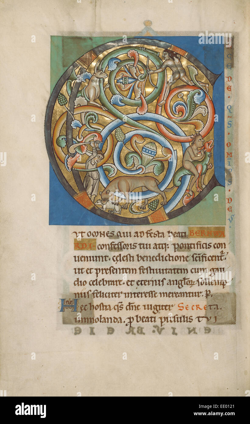 Abitato C iniziale; sconosciuta; Hildesheim, Germania, Europa; probabilmente 1170s; tempere, foglia oro, foglia argento, e inchiostro Foto Stock