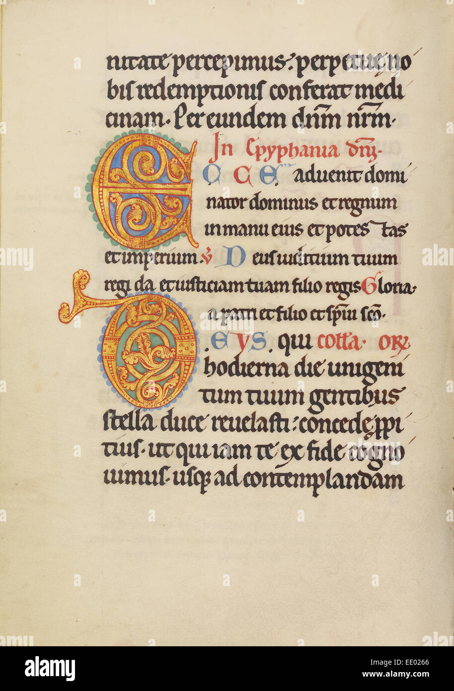 Iniziale decorata e arredata iniziale D; sconosciuta; Steinfeld, Germania, Europa; circa 1180; tempere, oro, argento Foto Stock