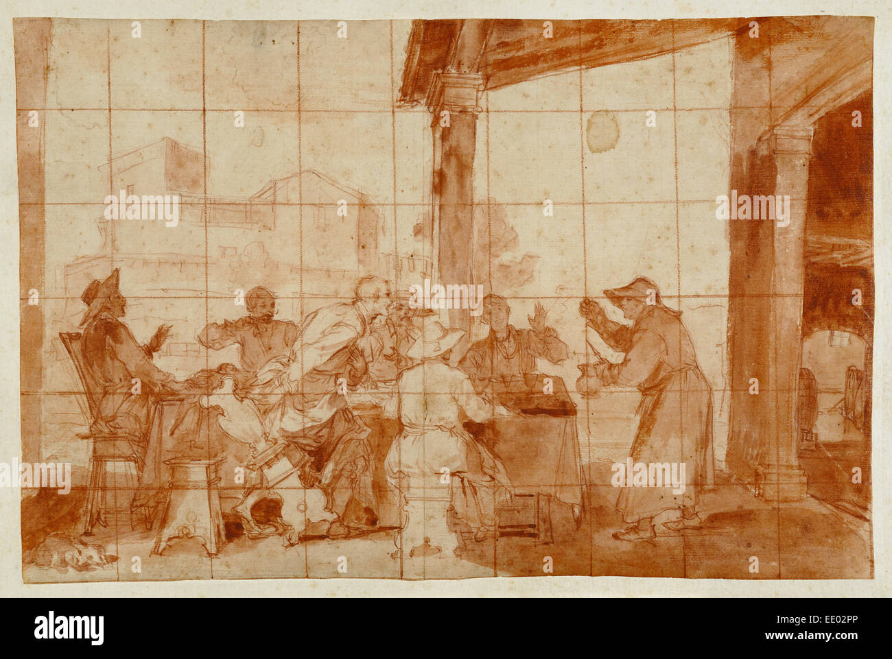 Vino Jest; Volterrano (Baldassarre Franceschini), Italiano, 1611 - 1690; Italia, Europa; circa 1640; gesso rosso e spazzola Foto Stock