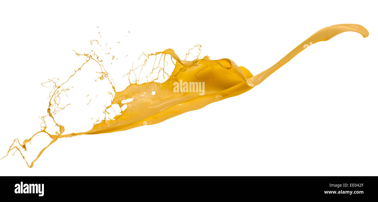 Spruzzi di vernice gialla isolato su sfondo bianco Foto Stock