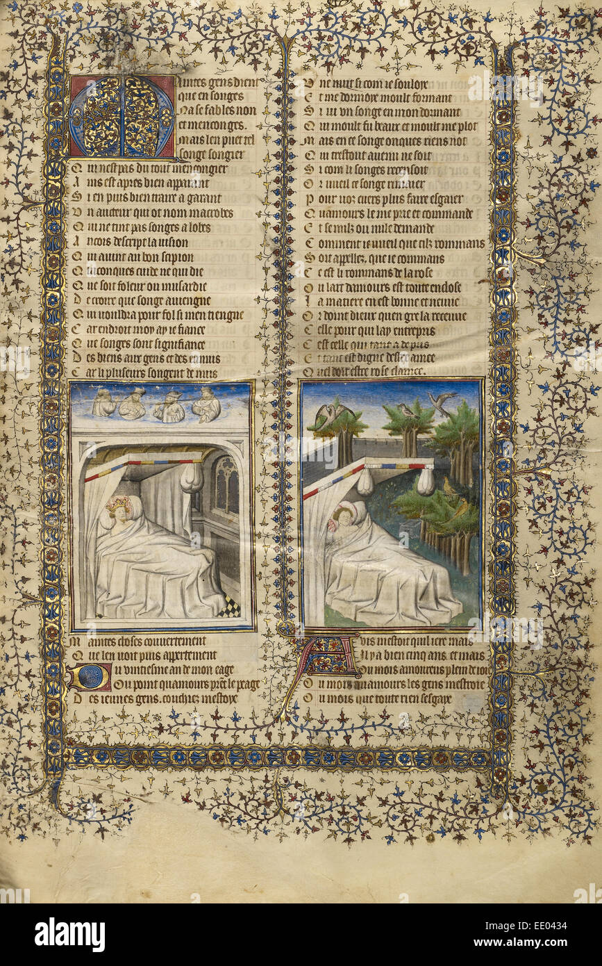 Scipione giacente in letto a sognare, Guillaume de Lorris giacente in letto a sognare; sconosciuta; Parigi, Francia, Europa; circa 1405 Foto Stock