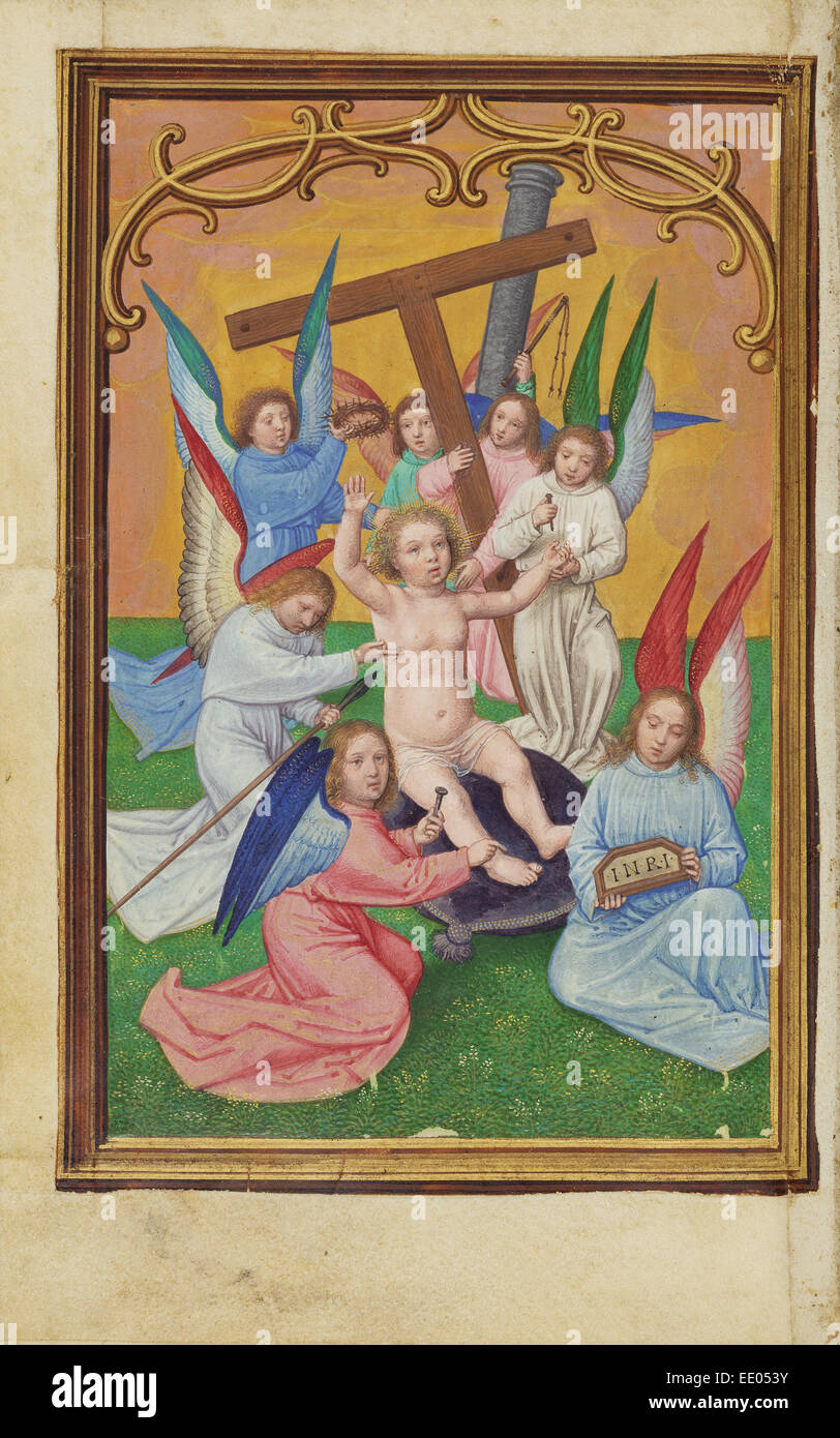 Il Cristo Bambino circondata dagli strumenti della Passione; Simon Bening, fiammingo, circa 1483 - 1561; Bruges, Belgio, Europa Foto Stock