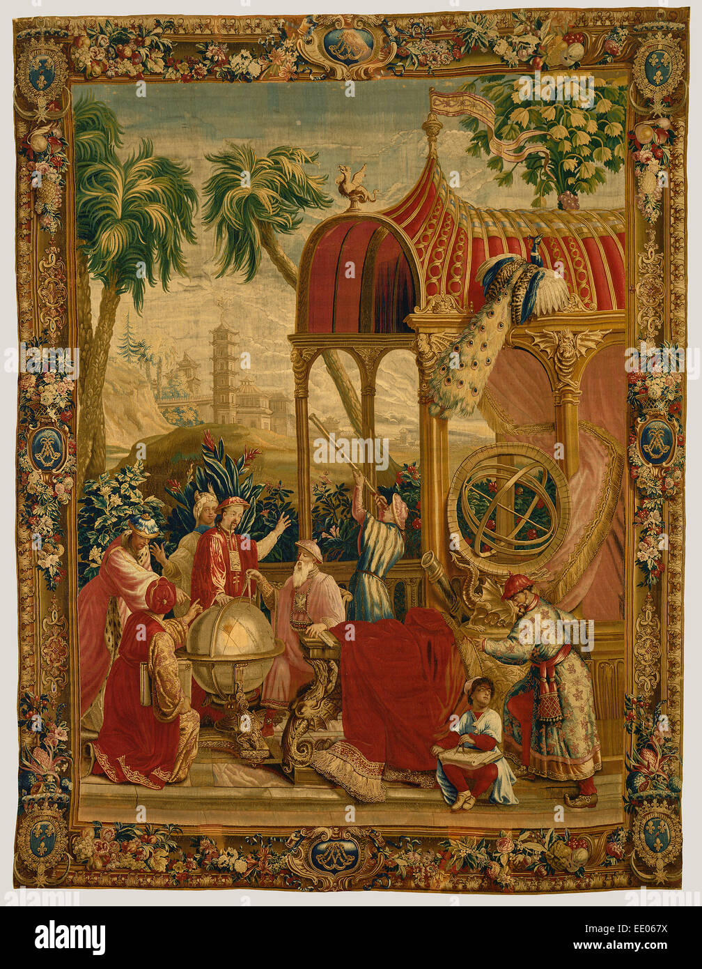 Arazzo: Les Astronomes, da L'Histoire de l'Empereur de la lombata serie; la manifattura di Beauvais, Francese, fondata 1664 Foto Stock