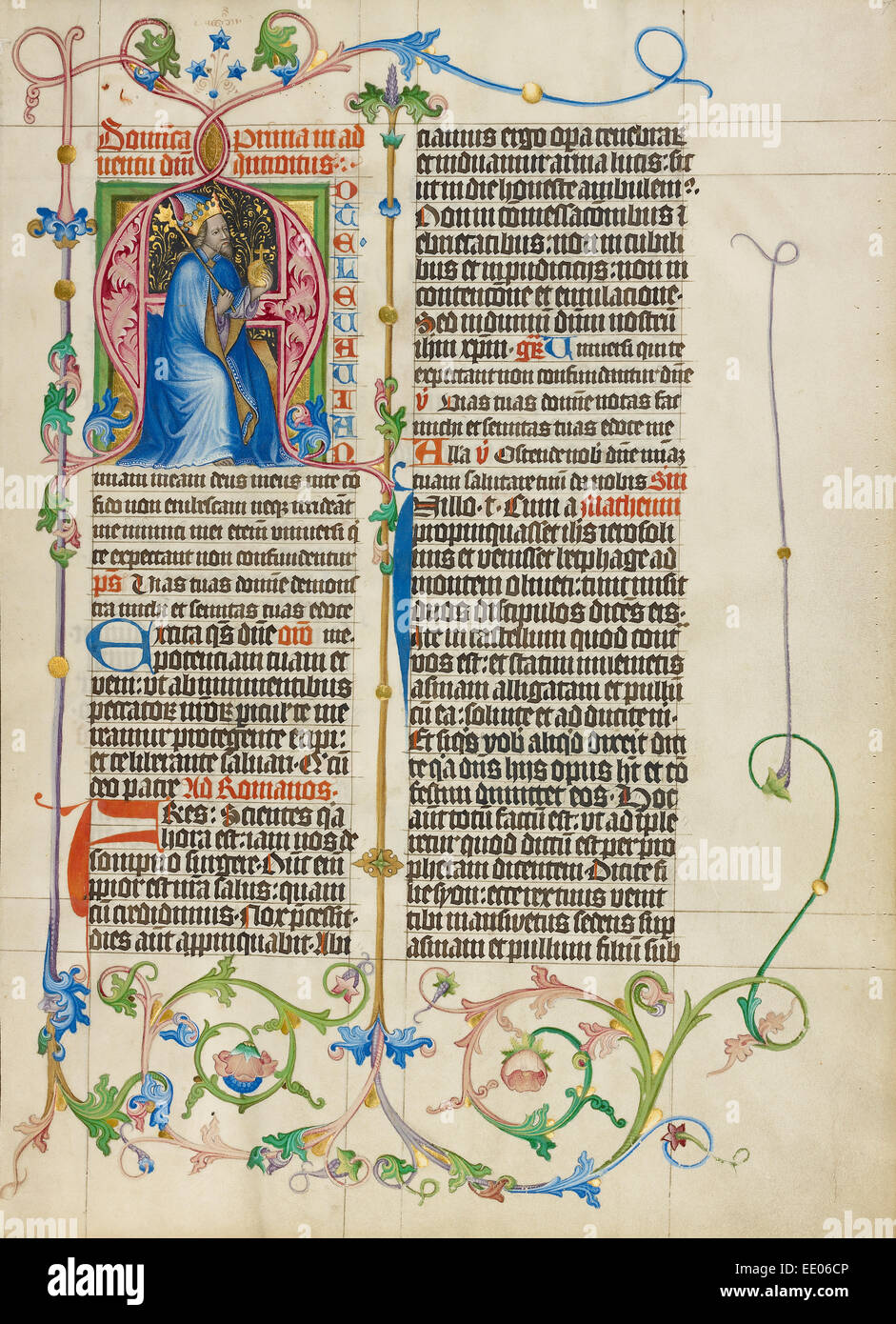 A iniziale: Re David in trono; Master Michael, austriaca, attivo circa 1420 fino alla metà del XV secolo; Vienna, Austria, Europa Foto Stock
