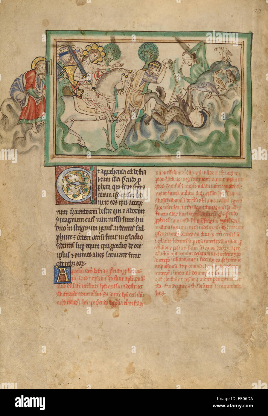 La sconfitta della bestia sconosciuta; Londra (probabilmente), l'Inghilterra, l'Europa; circa 1255 - 1260; tempere, foglia oro Foto Stock