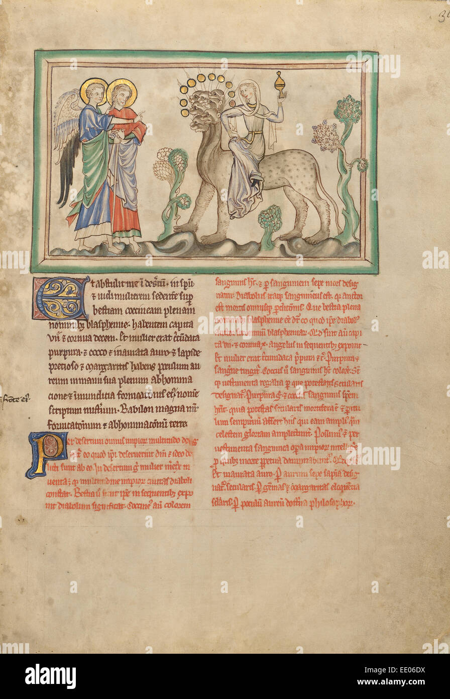La Grande Prostituta sulla bestia sconosciuta; Londra (probabilmente), l'Inghilterra, l'Europa; circa 1255 - 1260; tempere, foglia oro Foto Stock