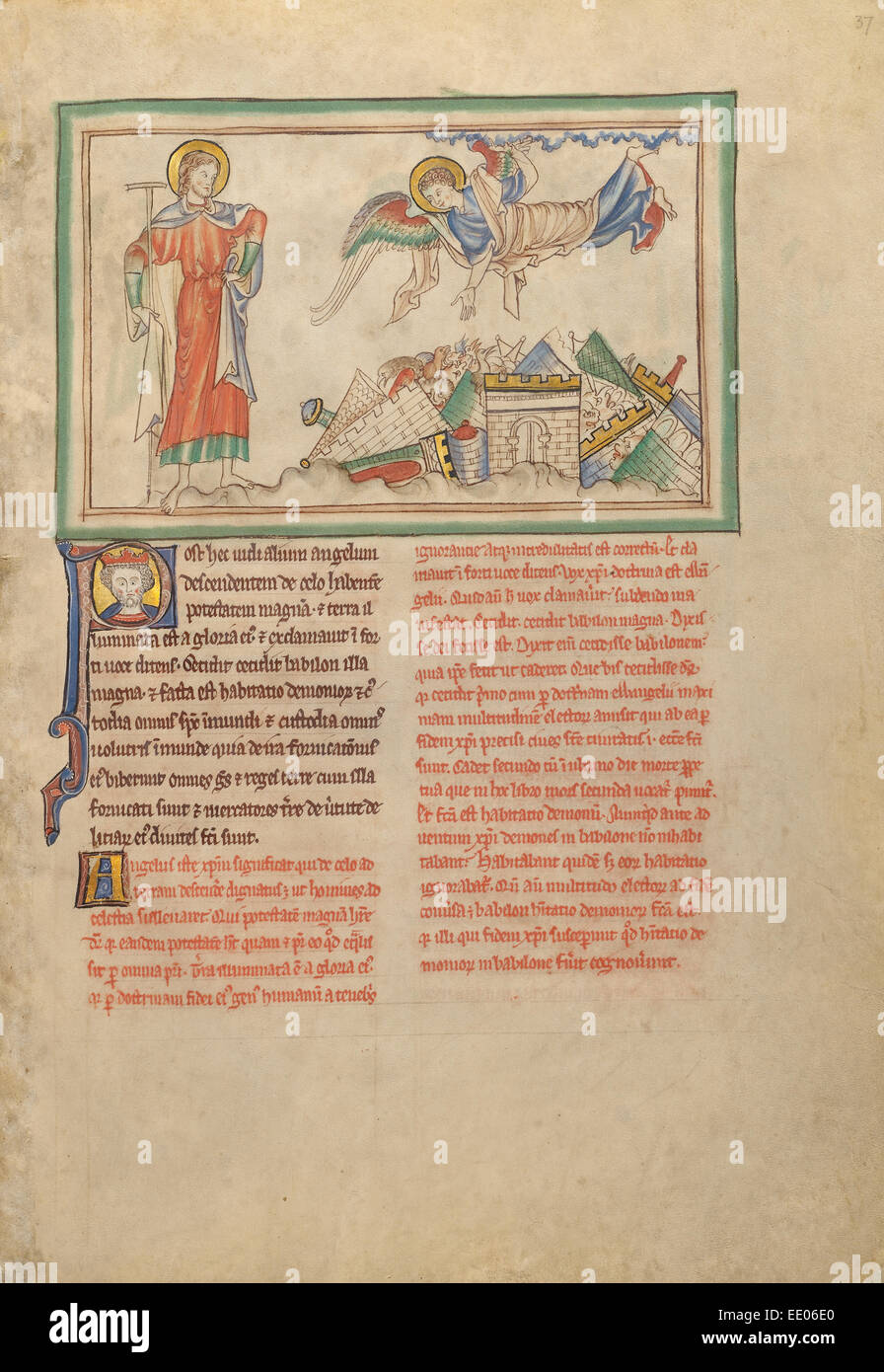 La caduta di Babilonia; sconosciuta; Londra (probabilmente), l'Inghilterra, l'Europa; circa 1255 - 1260; tempere, foglia oro, lavaggi colorati Foto Stock
