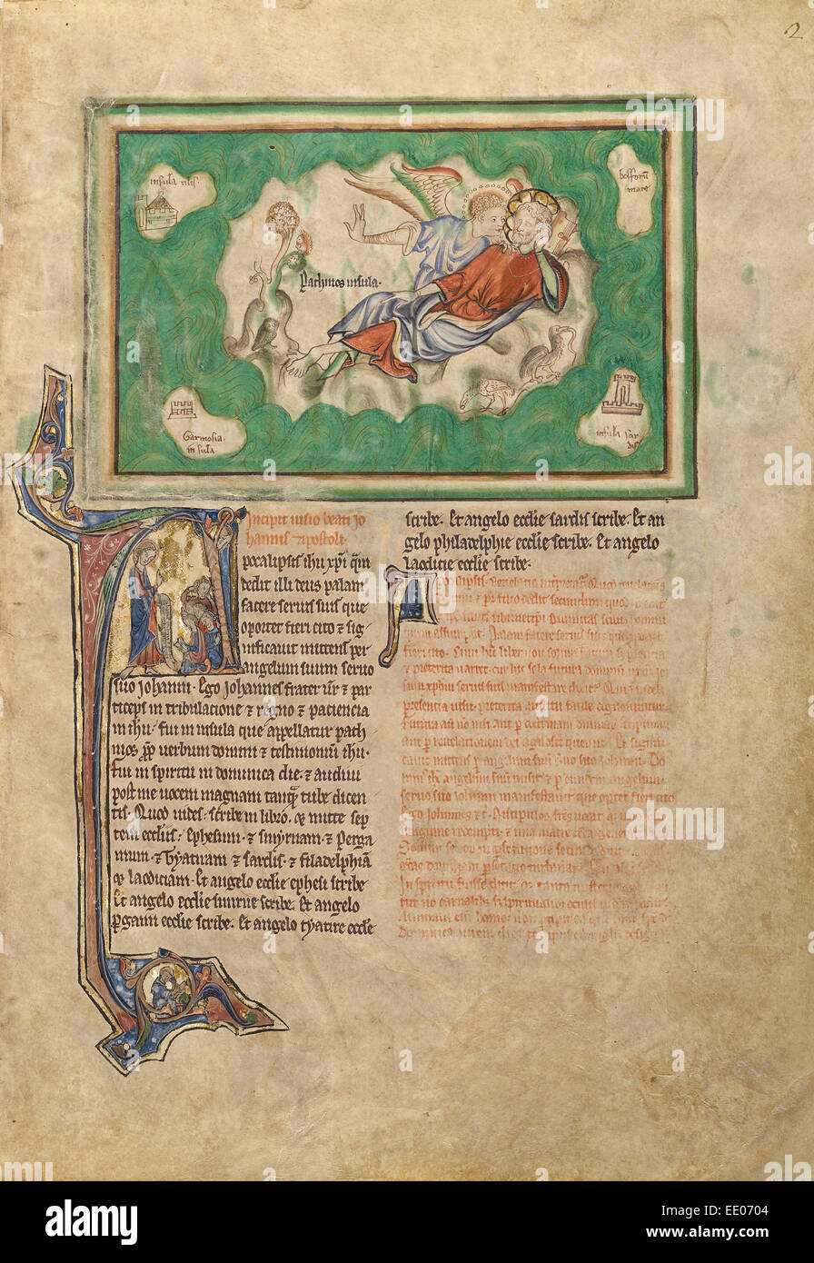San Giovanni a Patmos; sconosciuta; Londra (probabilmente), l'Inghilterra, l'Europa; circa 1255 - 1260; tempere, foglia oro, lavaggi colorati Foto Stock