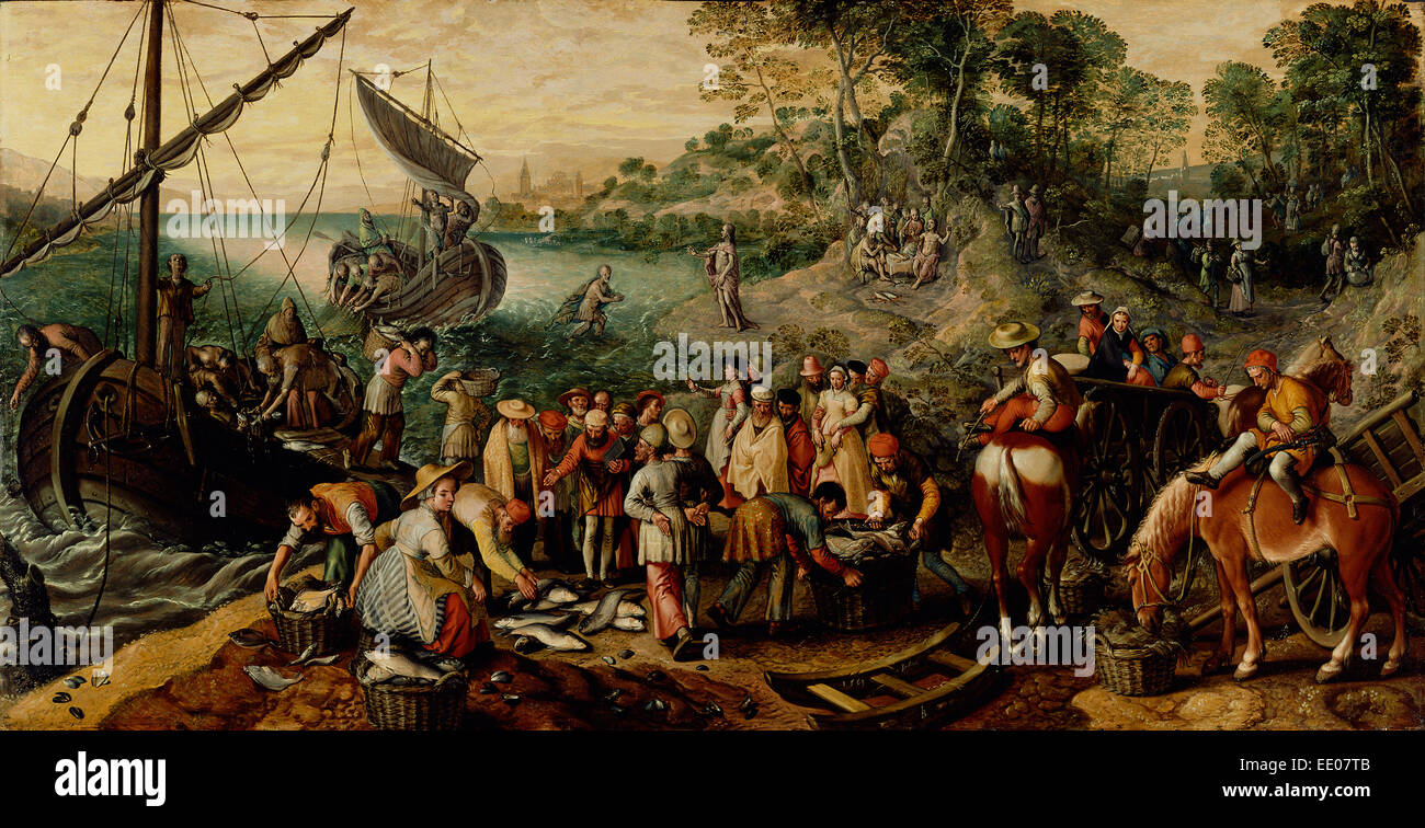 La pesca miracolosa; Joachim Beuckelaer, Netherlandish, circa 1534 - circa 1574; 1563; olio su pannello Foto Stock