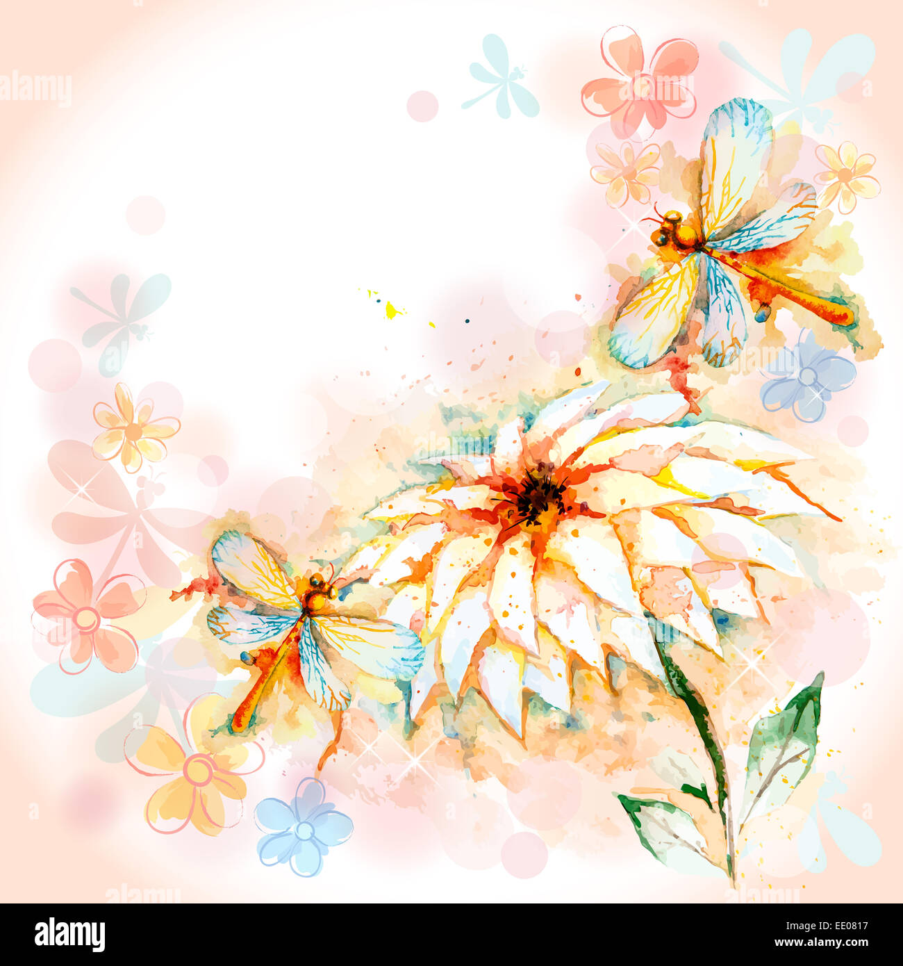 Primavera Card con Dragonfly e fiore di giglio Foto Stock