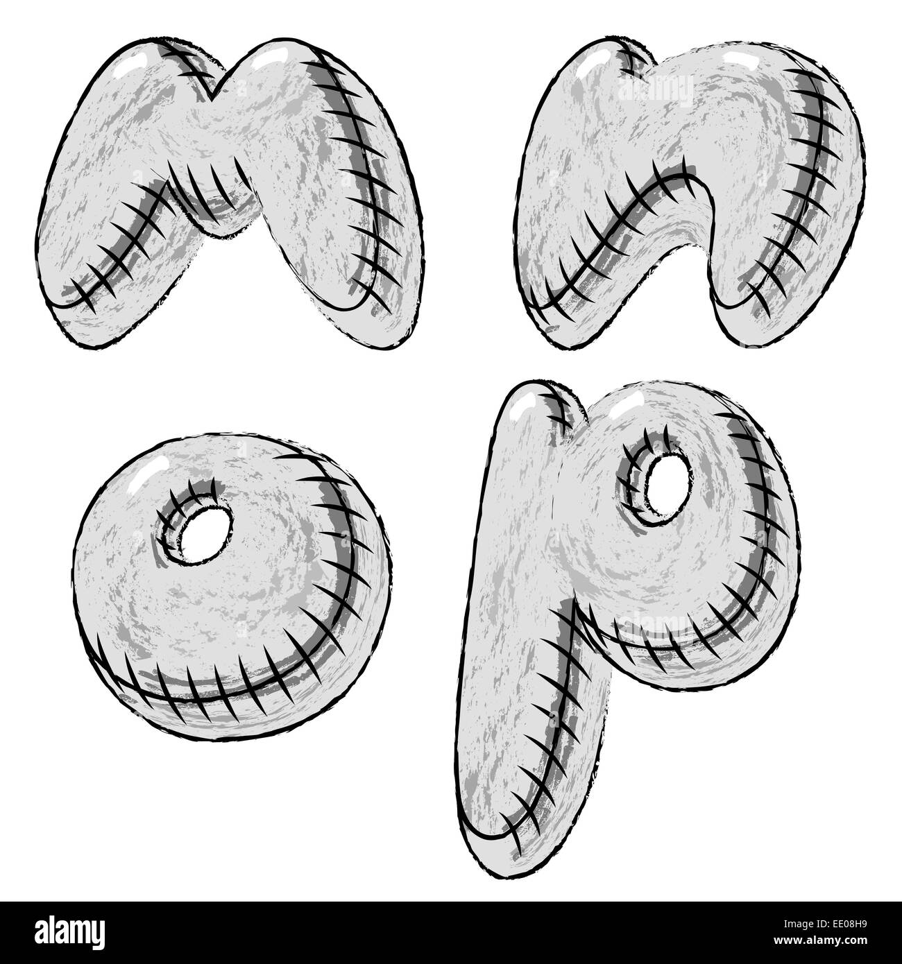 Carbone di grunge doodle font lettere M,N,O,P Foto Stock