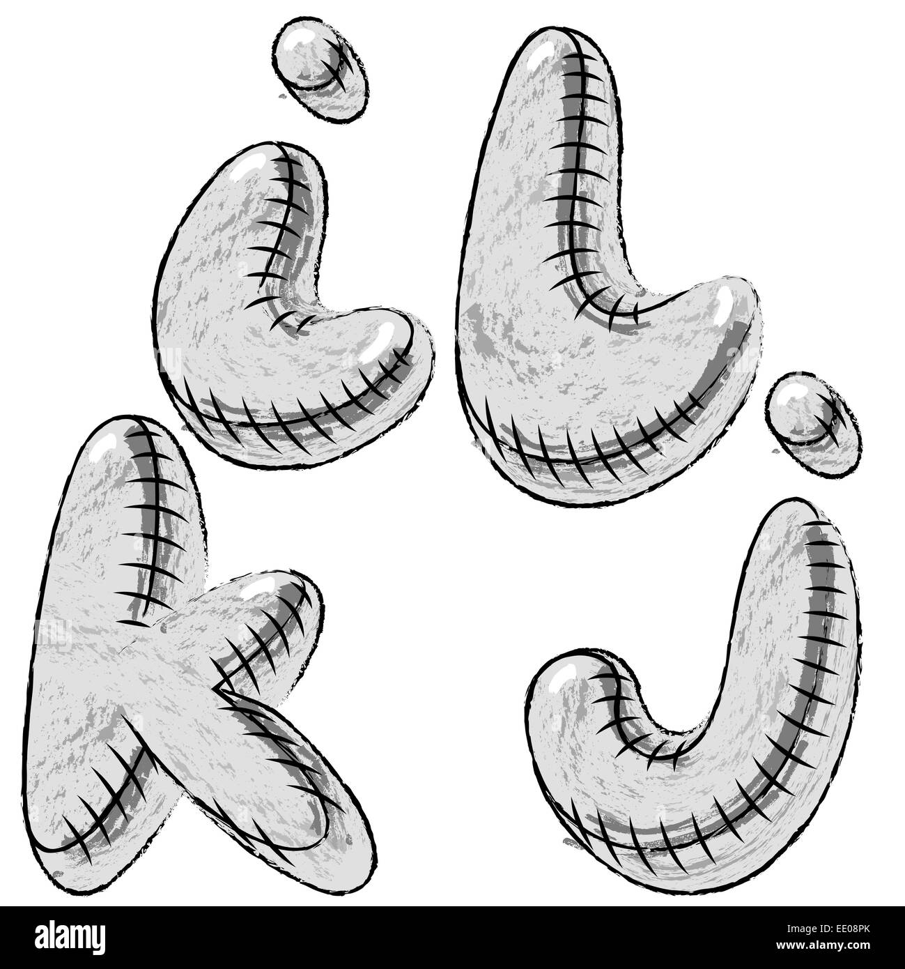 Carbone di grunge doodle font lettere I,J,K,L Foto Stock