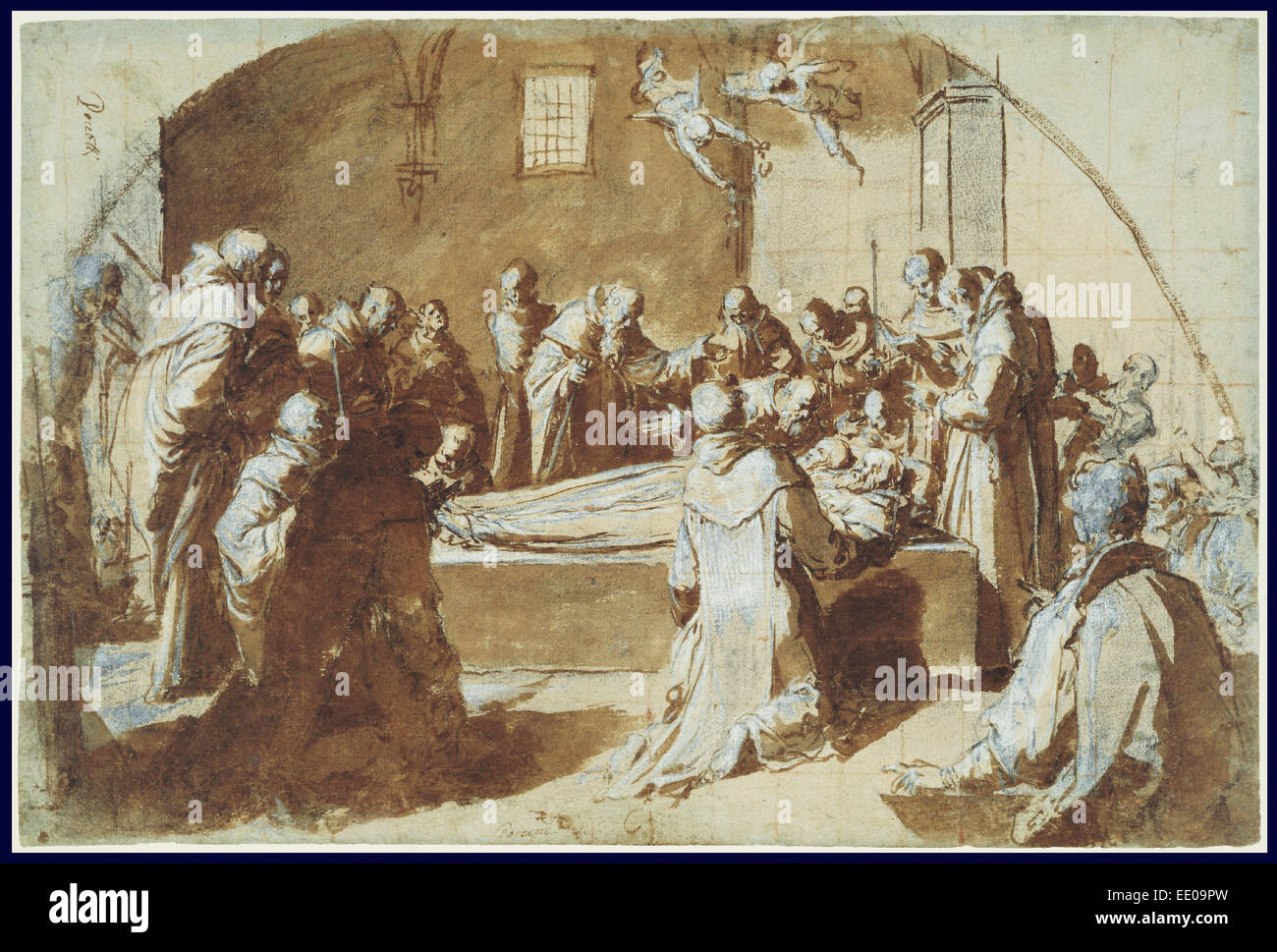 La morte del Beato Ugoccione e sostegno (recto), uno studio di Ercole Farnese (verso); Bernardino Poccetti Foto Stock