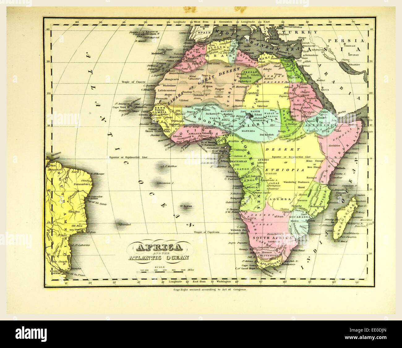 Mappa Africa, xix secolo incisione Foto Stock