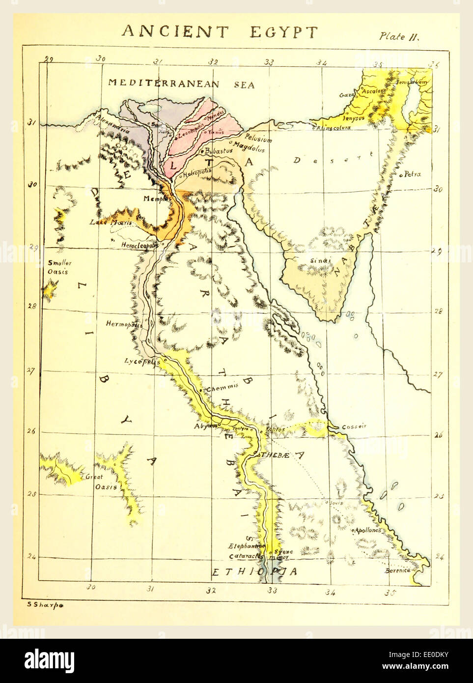 Mappa Antico Egitto, xix secolo incisione Foto Stock