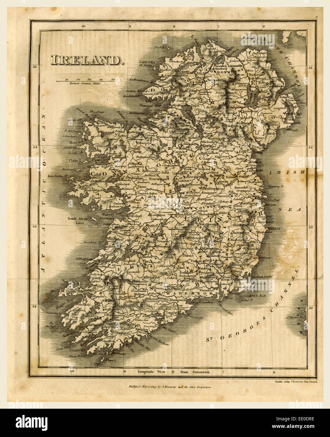 Mappa di Irlanda, 1819, J. Mawman Foto Stock