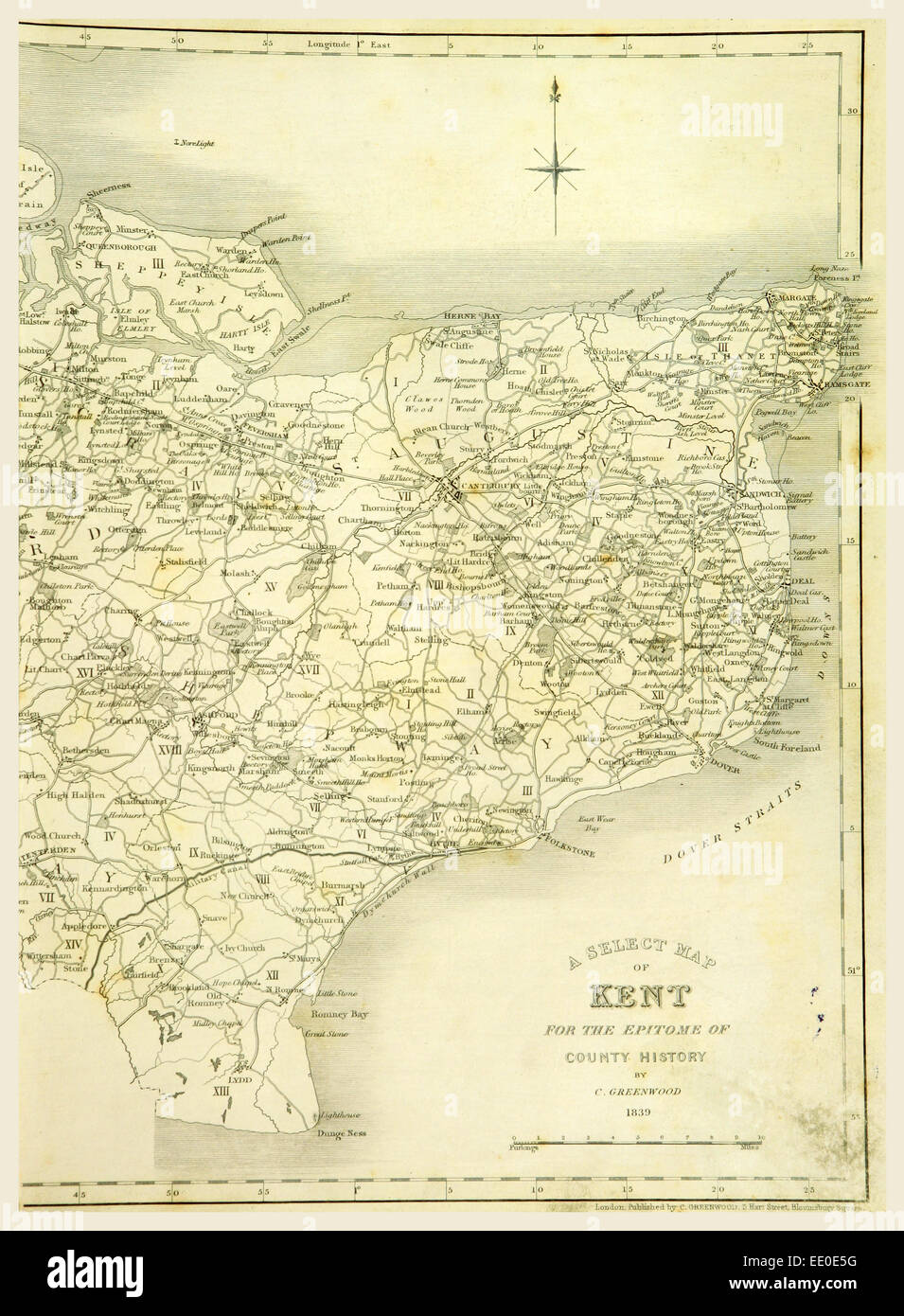 Mappa, Contea del Kent, 1839, XIX secolo incisione Foto Stock